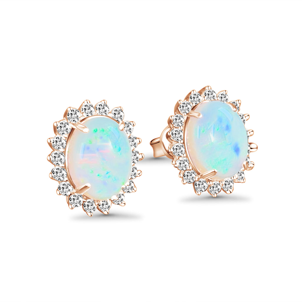 Rose Gold Plated 10x8mm White Opal cluster studs - Masterpiece Jewellery Opal & Gems Sydney Australia | Online Shop