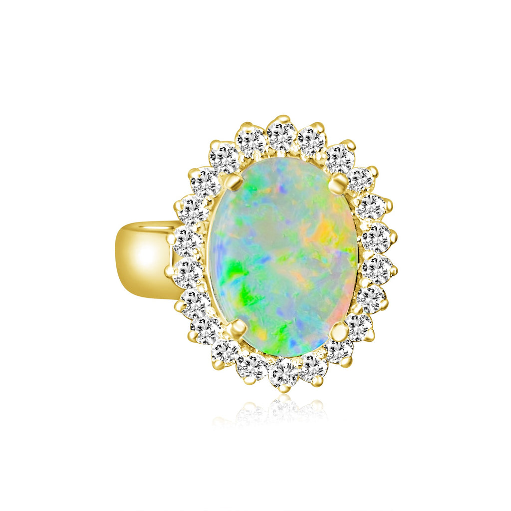 Platinum and 18kt Yellow Gold classic cluster ring with Black Opal and Diamonds - Masterpiece Jewellery Opal & Gems Sydney Australia | Online Shop