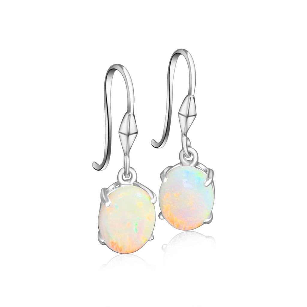 Sterling Silver dangling 10x8mm White Opal earrings - Masterpiece Jewellery Opal & Gems Sydney Australia | Online Shop