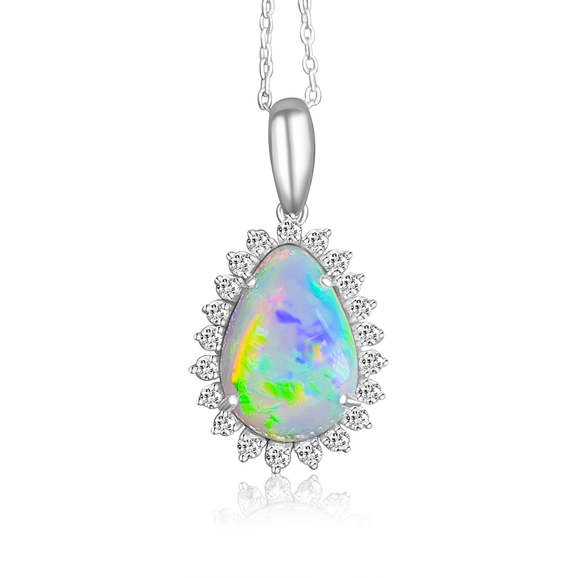 14kt White Gold pear shape pendant with Black Opal 5.62ct and White Sapphire 0.5ct - Masterpiece Jewellery Opal & Gems Sydney Australia | Online Shop