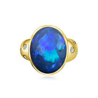 18kt Yellow Gold bezel set band Black Opal 6.05ct and diamonds flush set ring - Masterpiece Jewellery Opal & Gems Sydney Australia | Online Shop