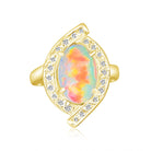 18kt Yellow Gold cluser cross over Black Opal 3.14ct Red flash diamond ring - Masterpiece Jewellery Opal & Gems Sydney Australia | Online Shop