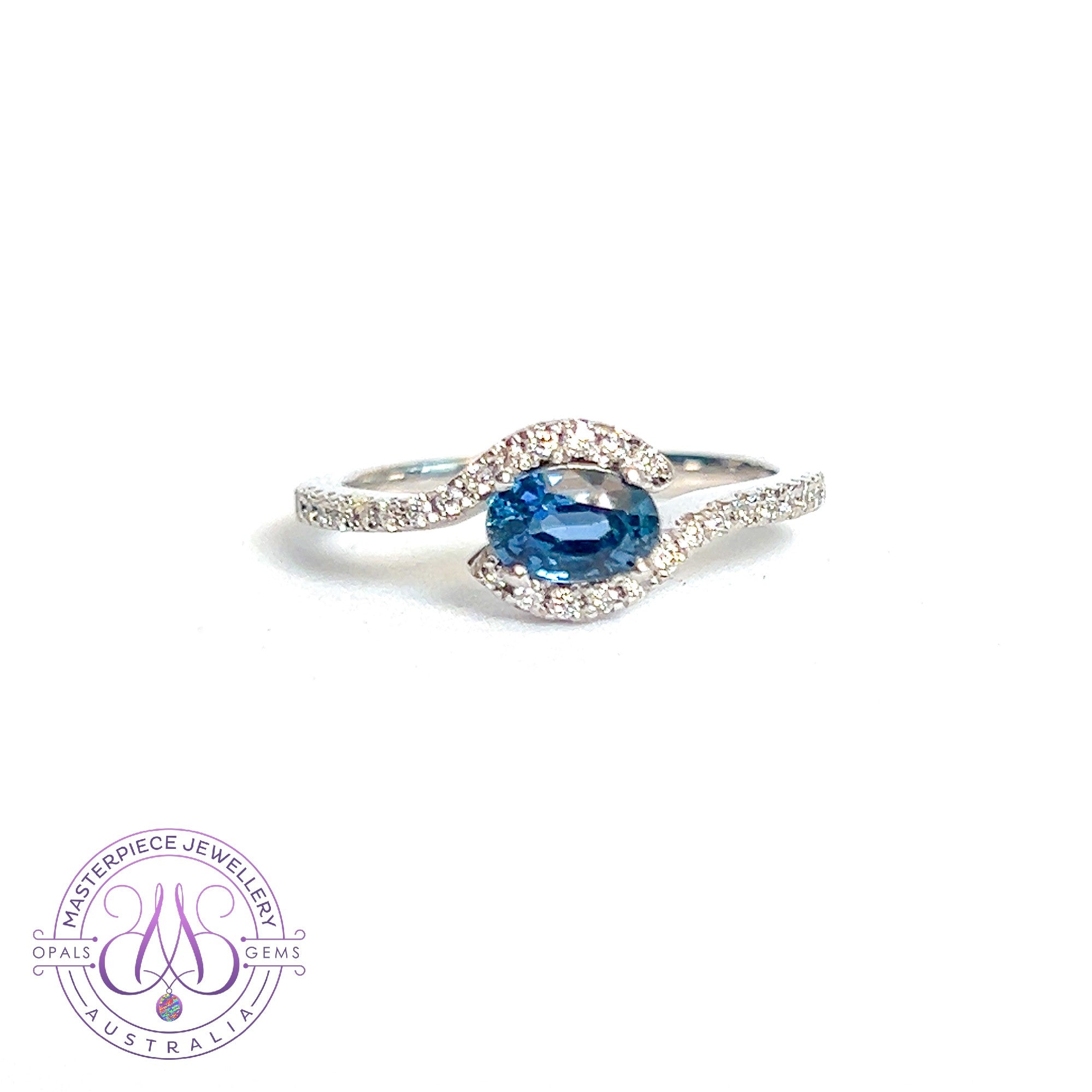 14kt White Gold Australian Blue Sapphire and Diamond ring