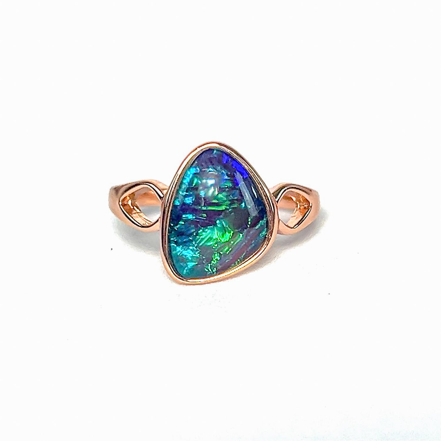 Sterling Silver Rose gold plated Opal triplet freeform shape ring