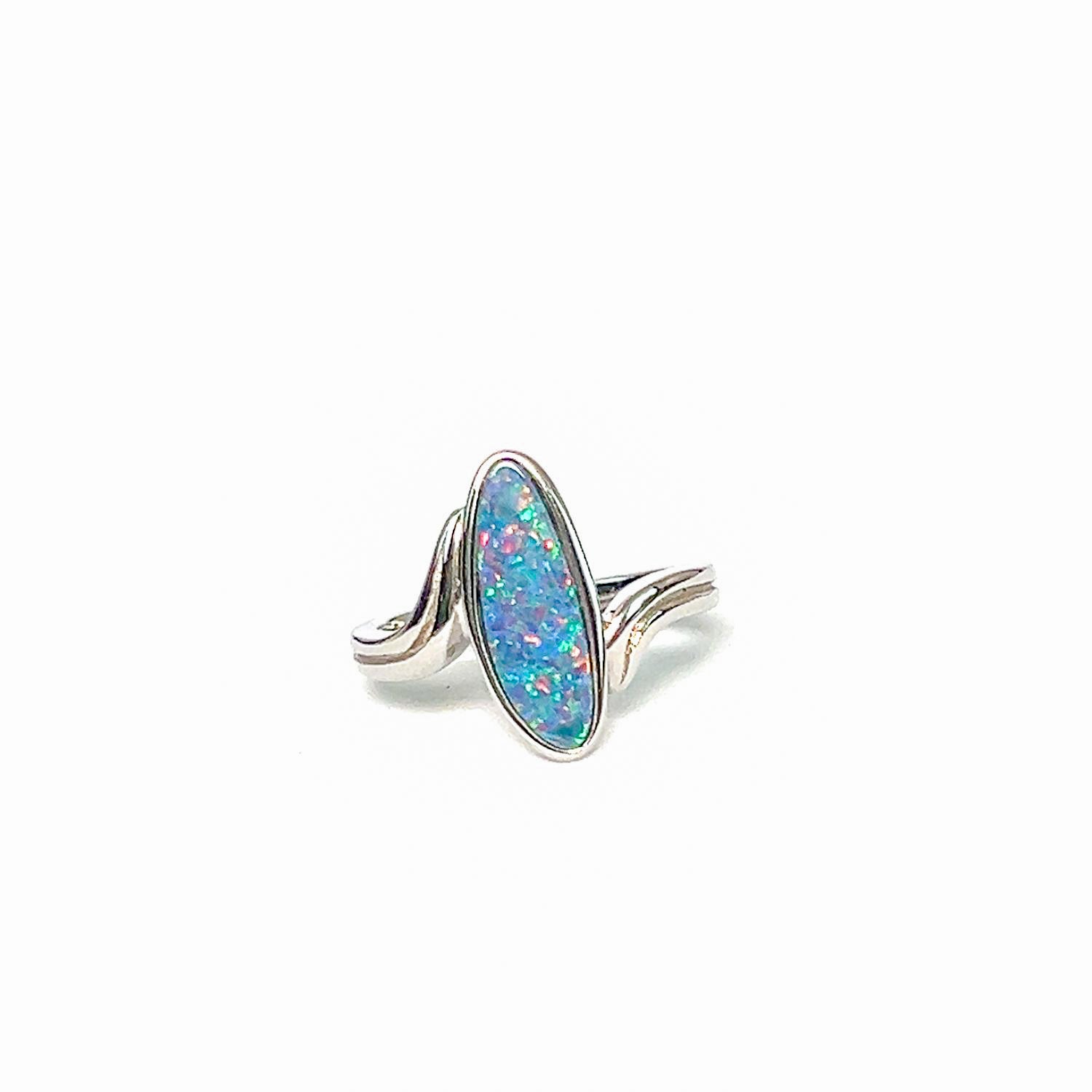 Sterling Silver Long Oval Opal doublet ring