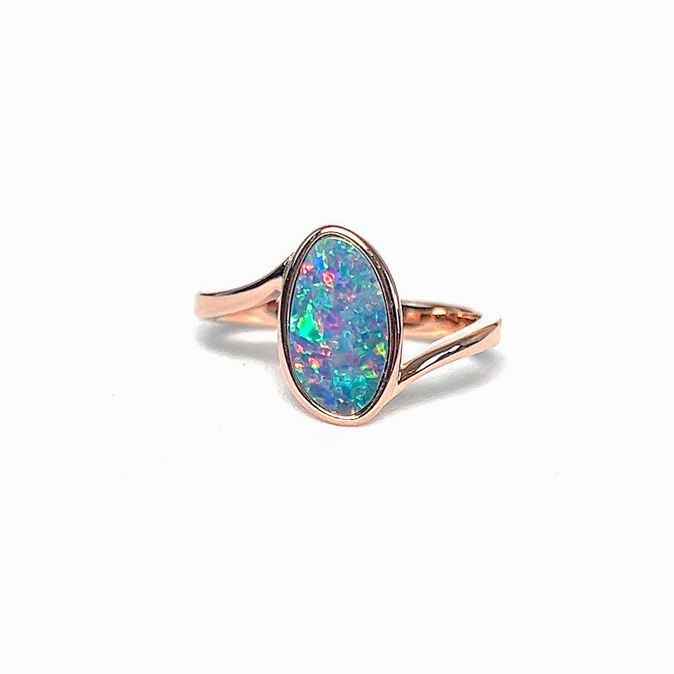 Rose Gold plated split shank Opal doublet ring