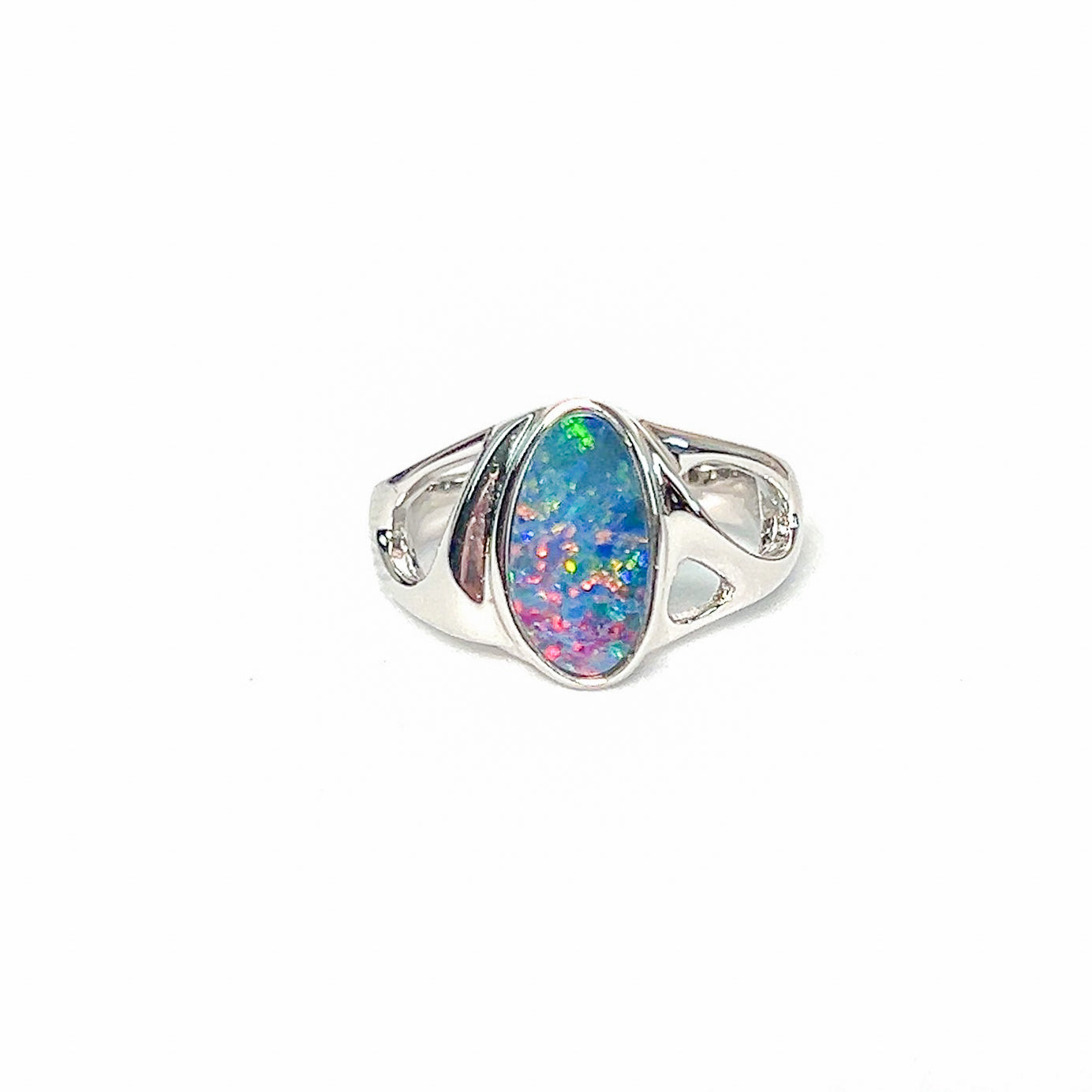 Sterling Silver Freeform Opal doublet cut out design ring