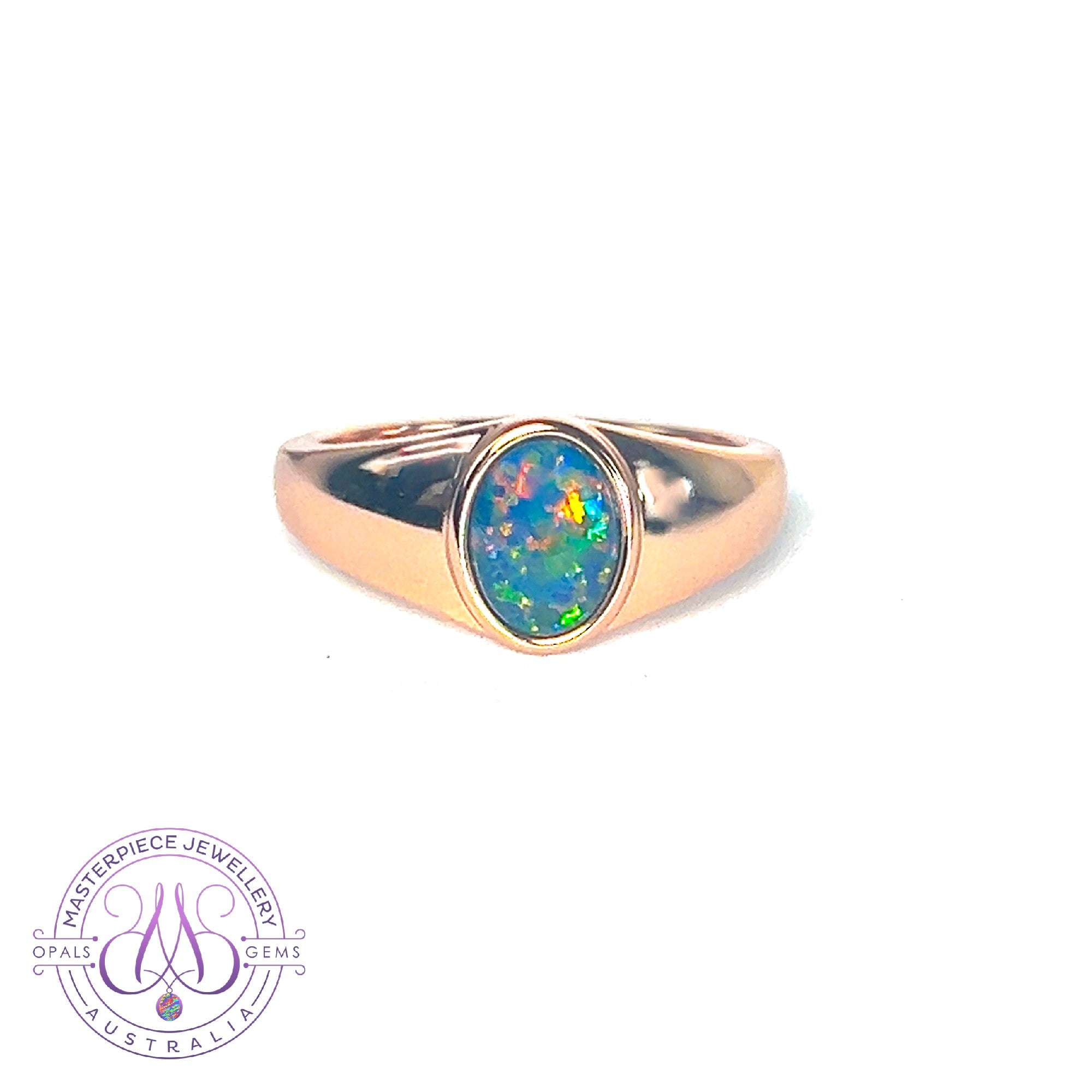 One Rose Gold plated Sterling Silver broad Opal triplet 8x6mm solitaire domed ring