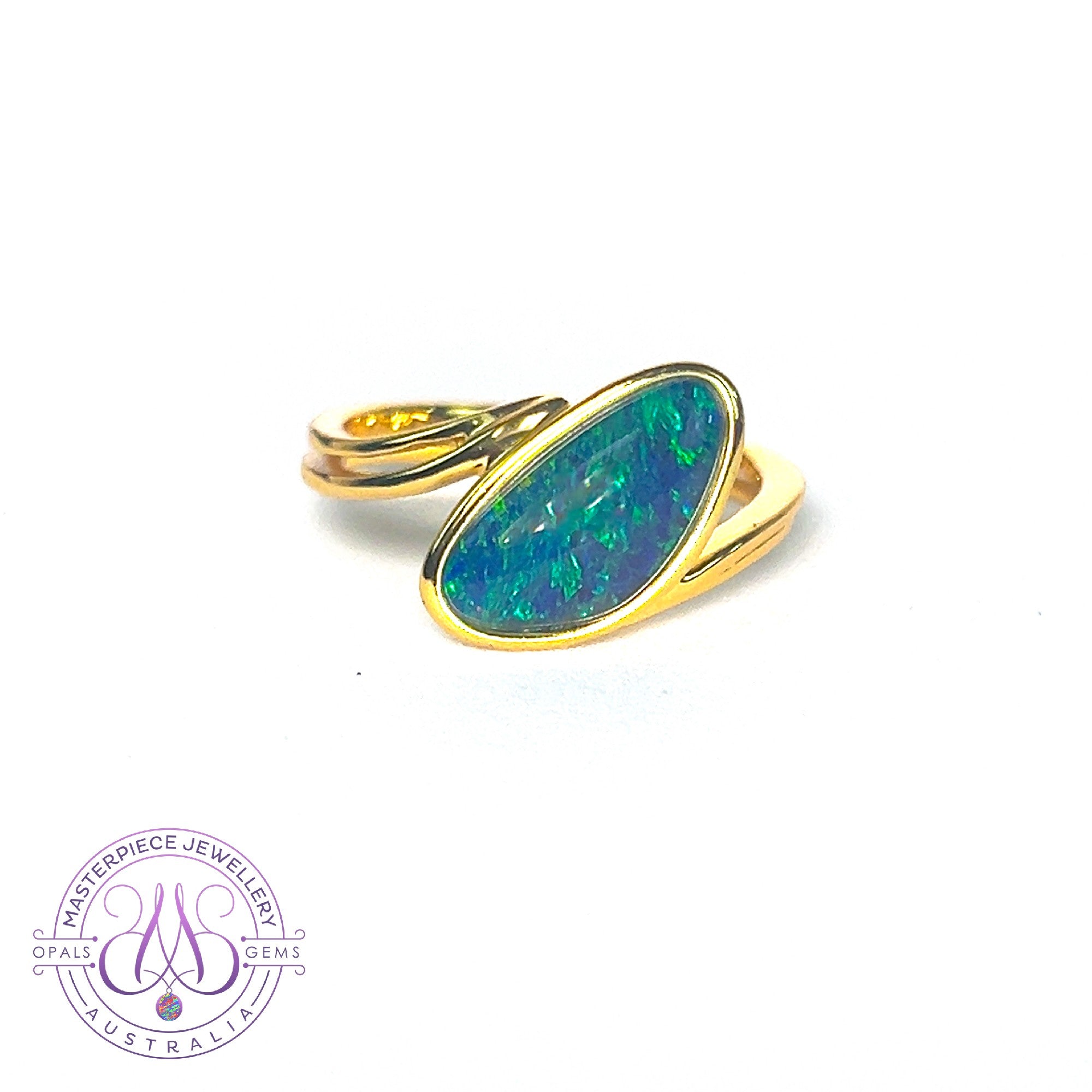 Gold Plated Sterling Silver Blue Green Opal freeform ring