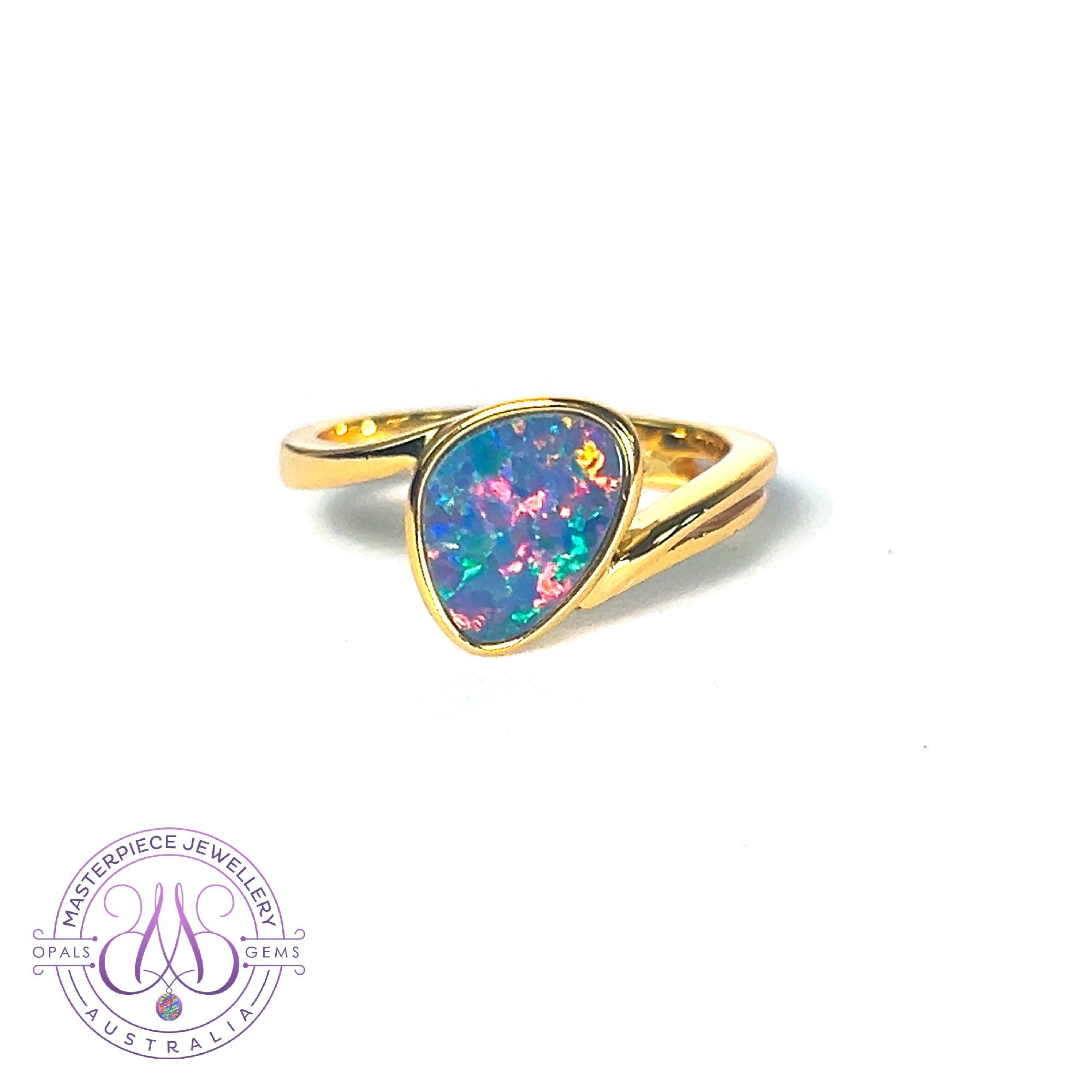 Gold plated Sterling Silver Opal doublet solitaire split shank ring
