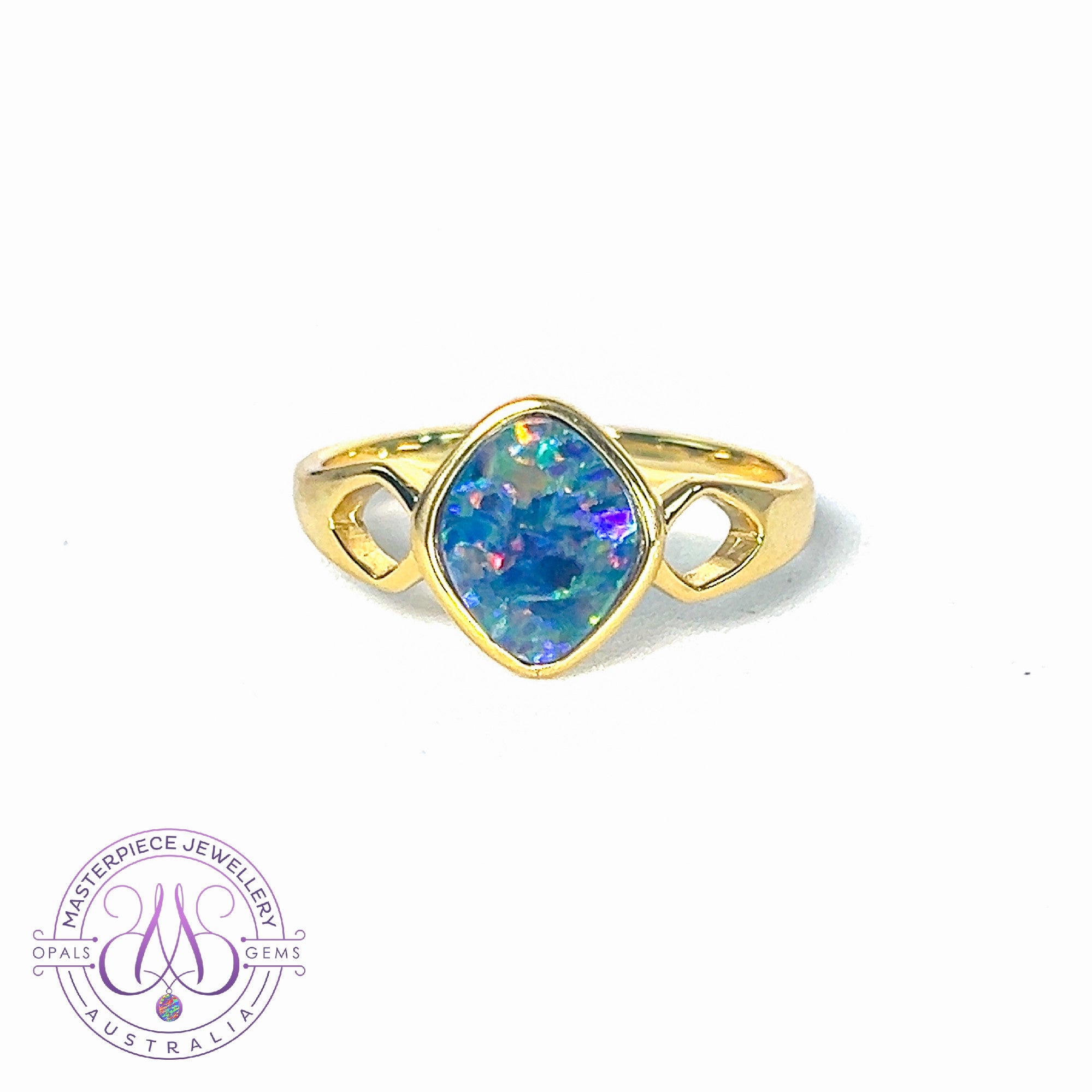 Gold plated sterling silver Opal doublet diamond shape ring