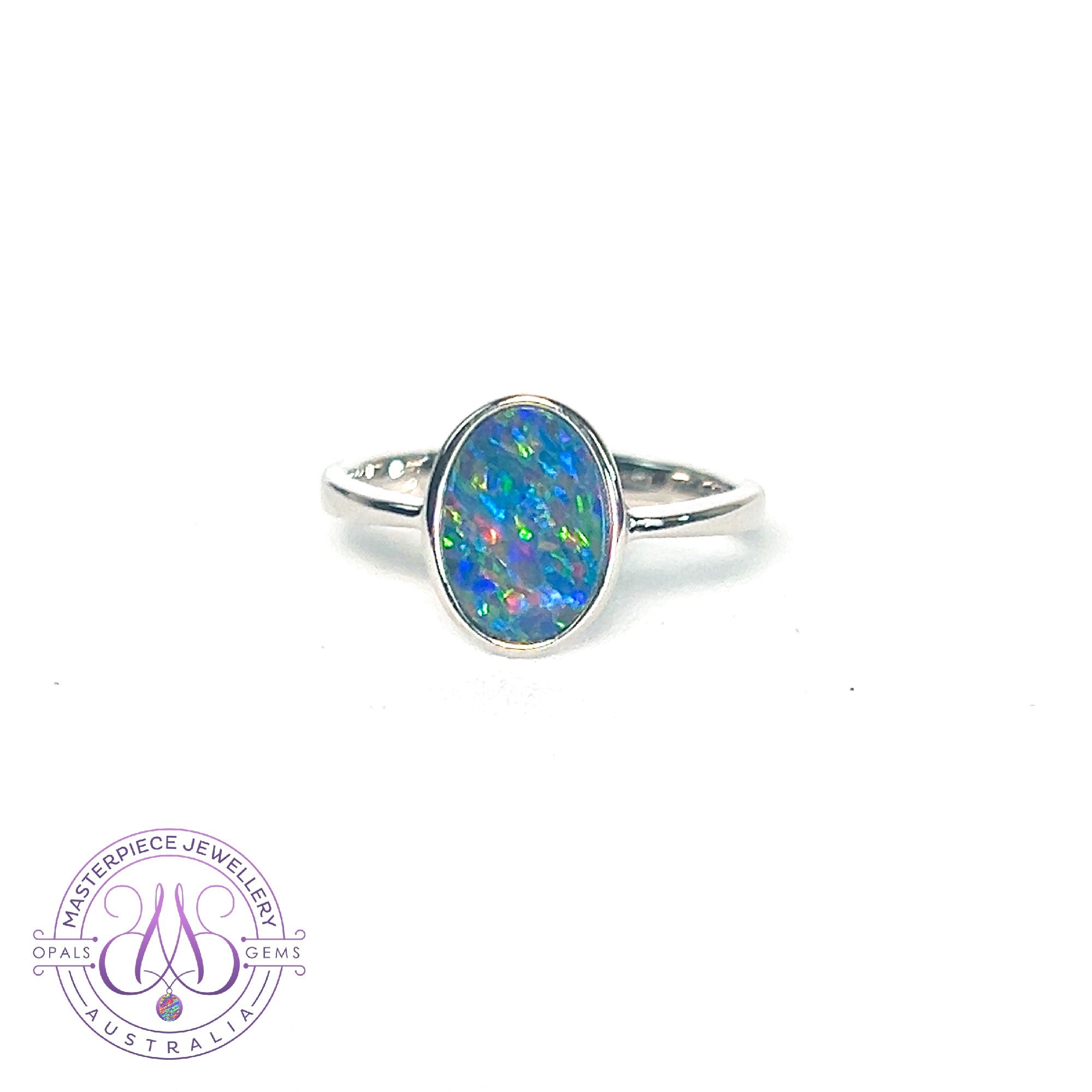 Sterling Silver 10x7mm Opal doublet solitaire ring
