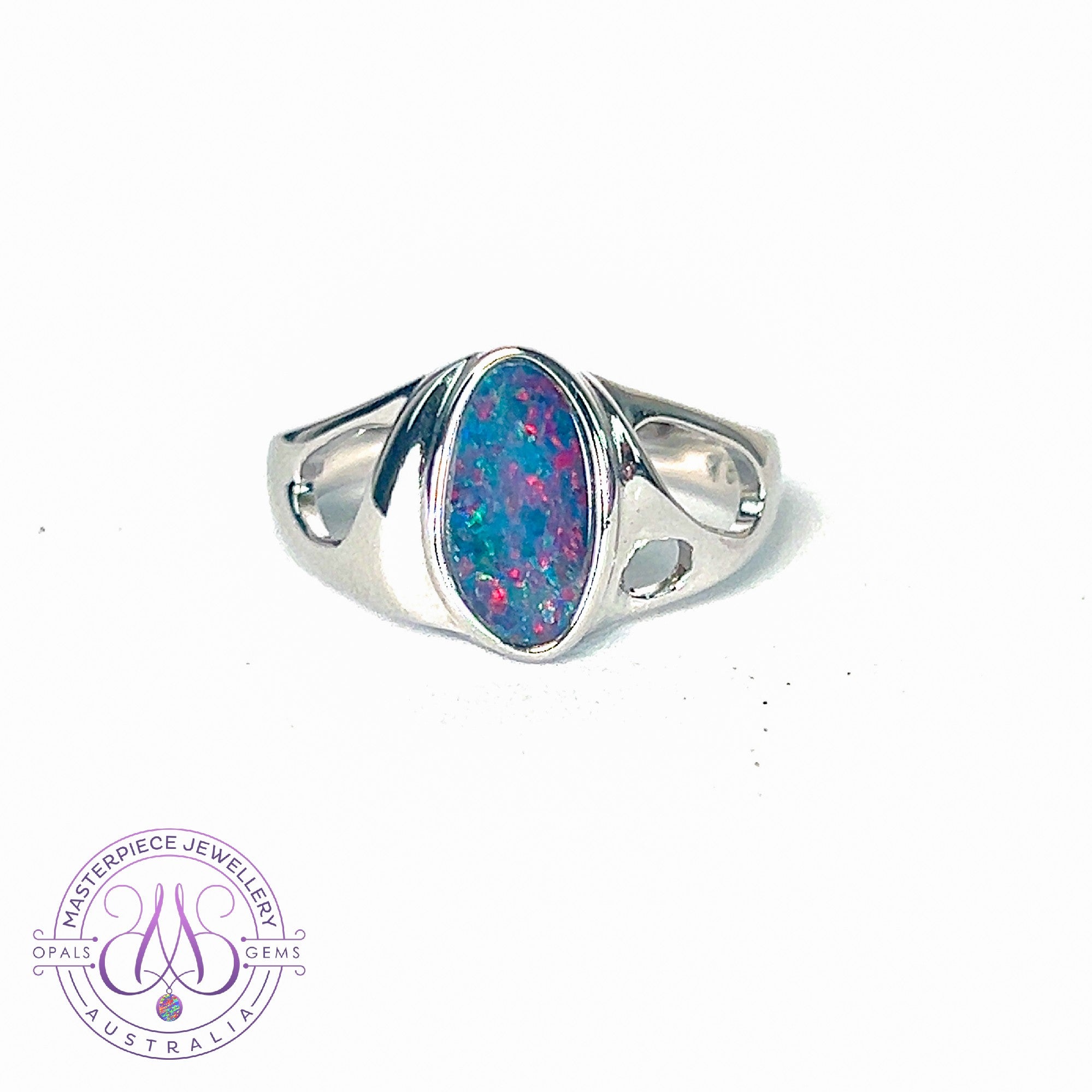 Sterling Silver cut out band freeform Opal doublet ring