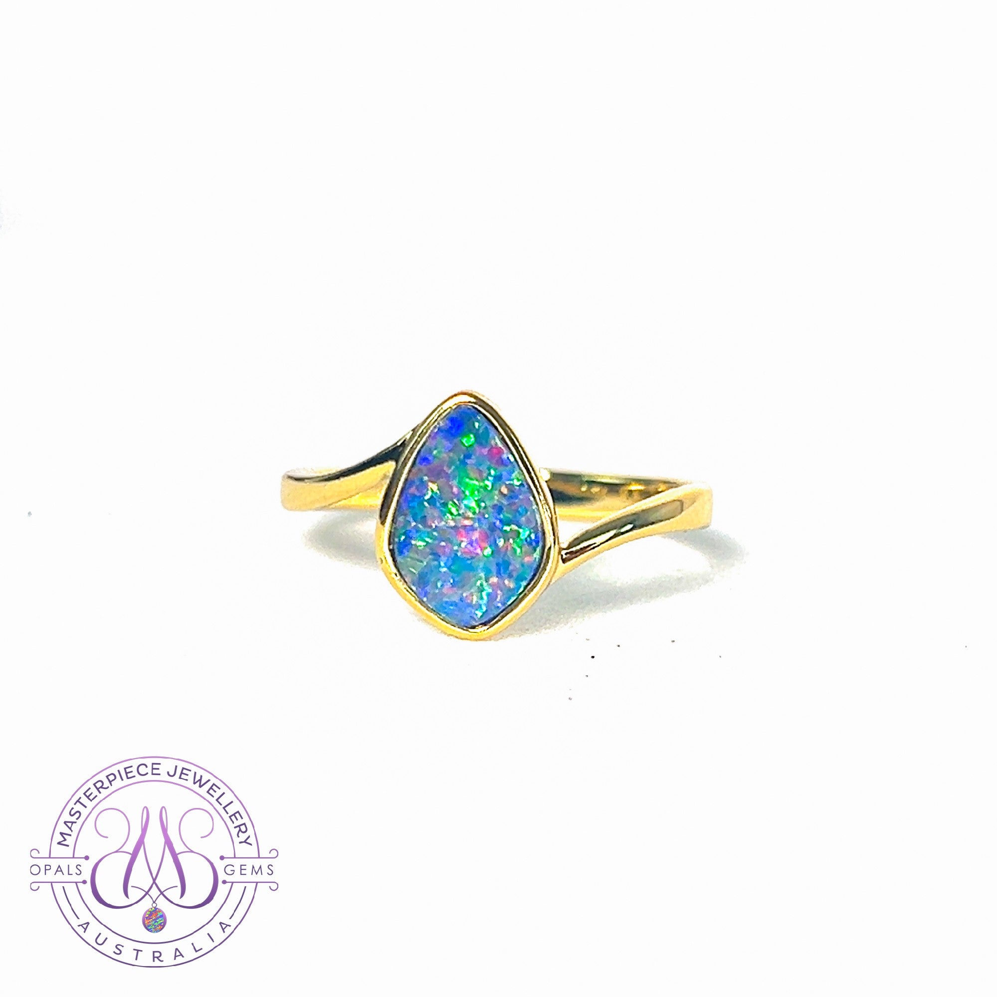 Gold plated Sterling Silver curved Opal doublet solitaire ring