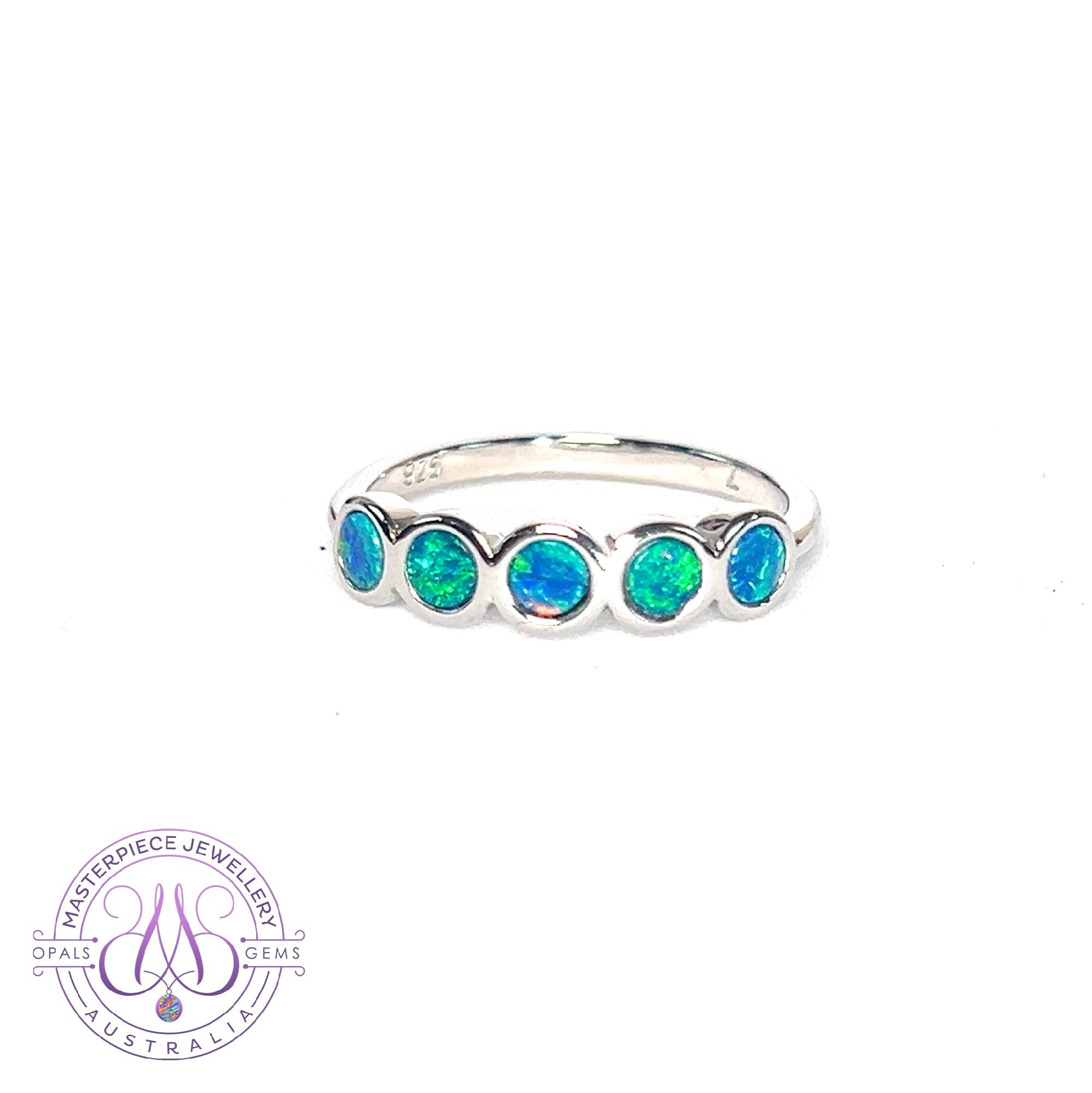 Sterling Silver half eternity style Opal doublet ring