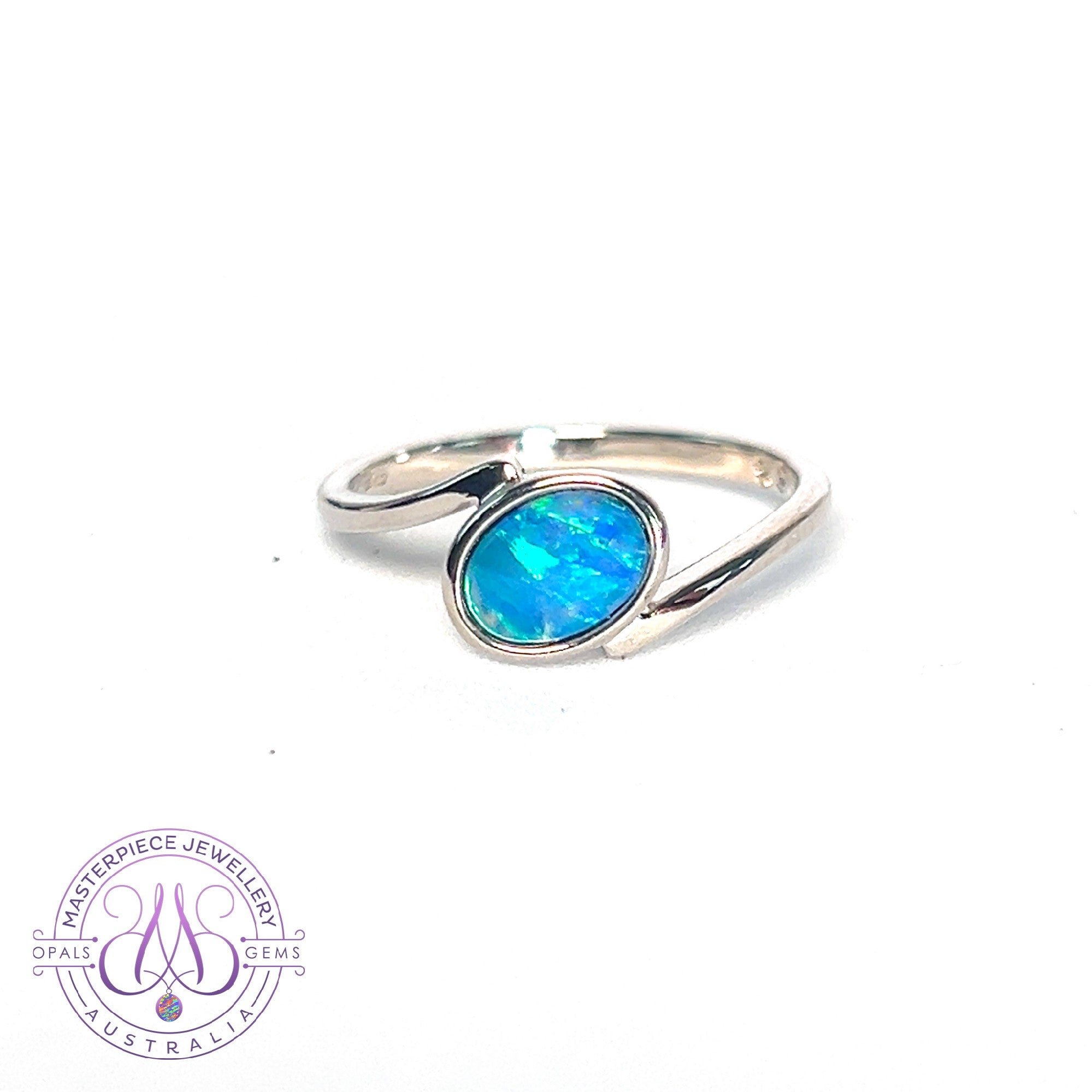 Sterling Silver cross over band Opal doublet solitaire ring