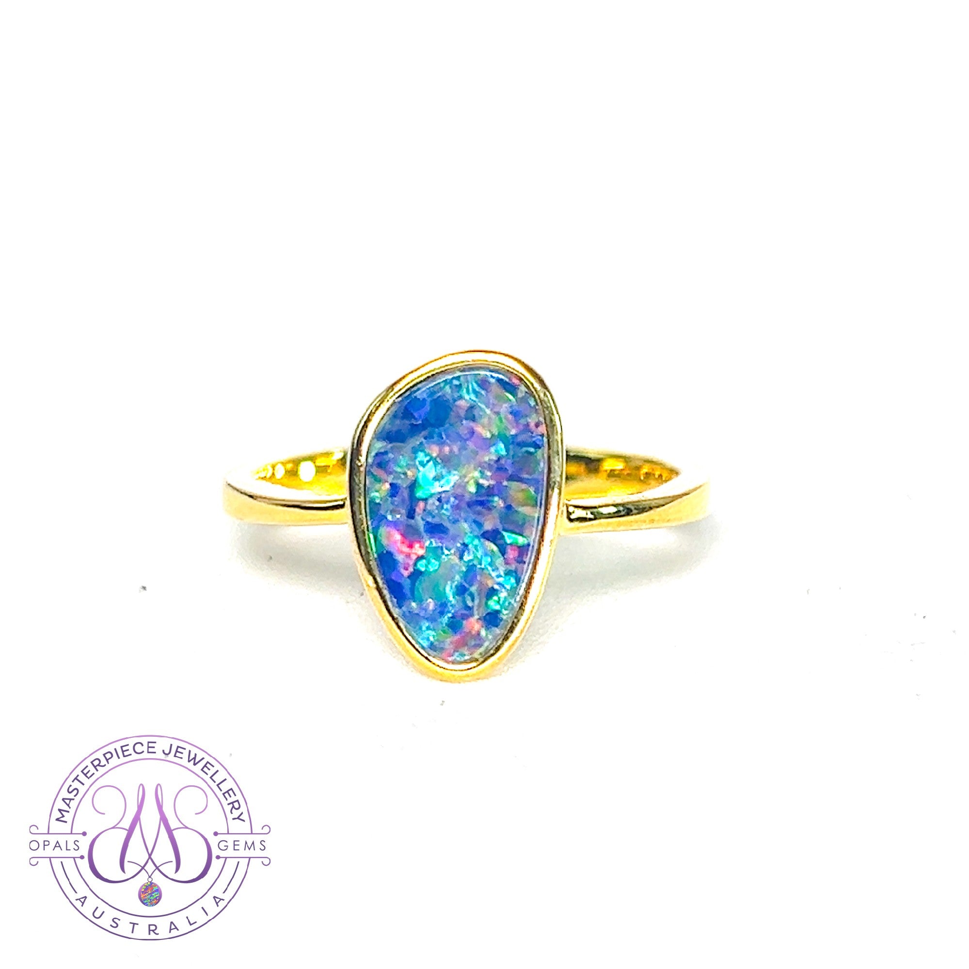 Gold plated Sterling Silver solitaire freeform Opal doublet