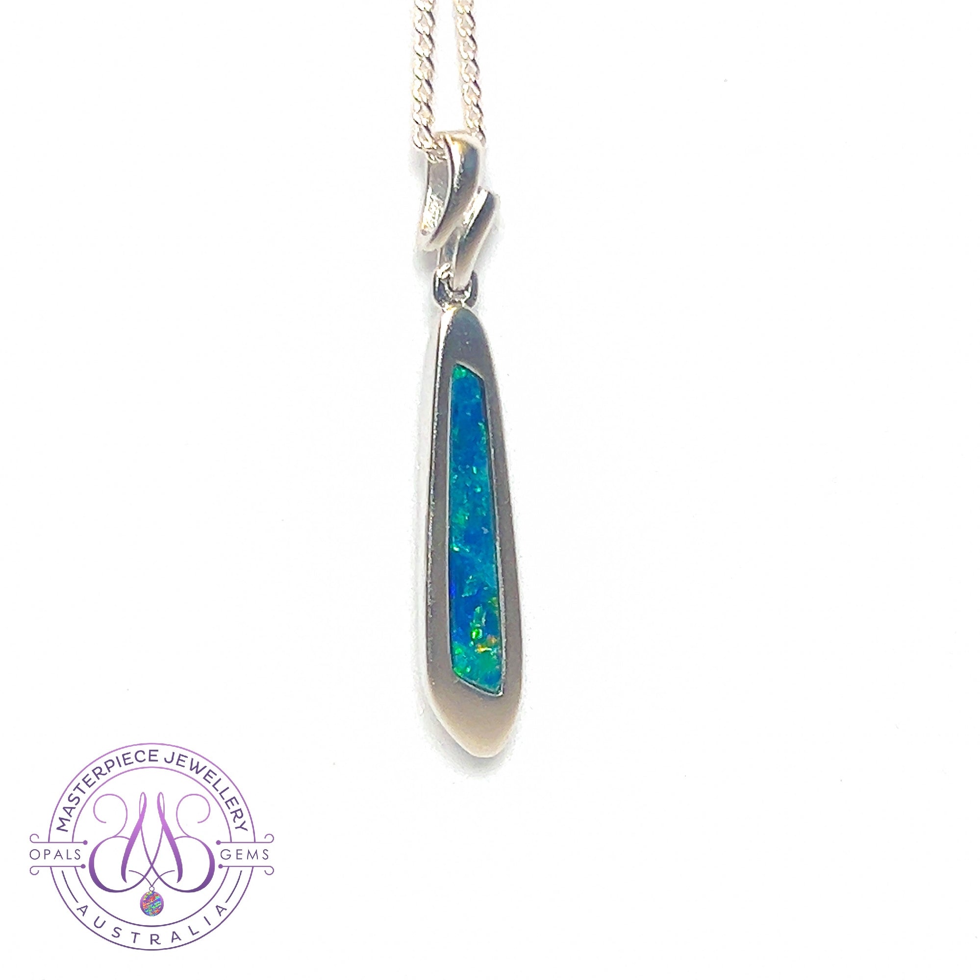 Sterling Silver long drop pendant Opal doublet