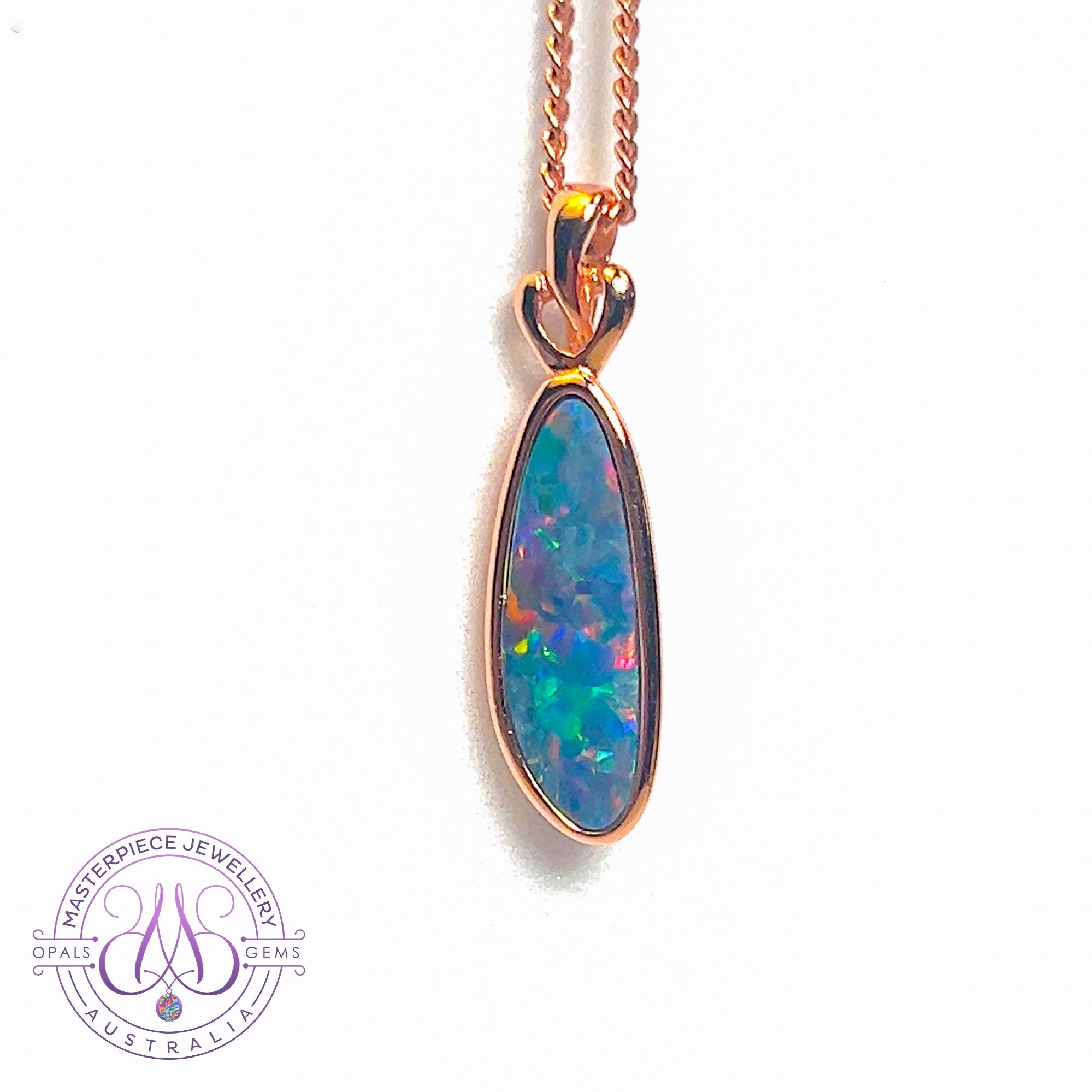Rose Gold plated Silver drop style opal doublet pendant