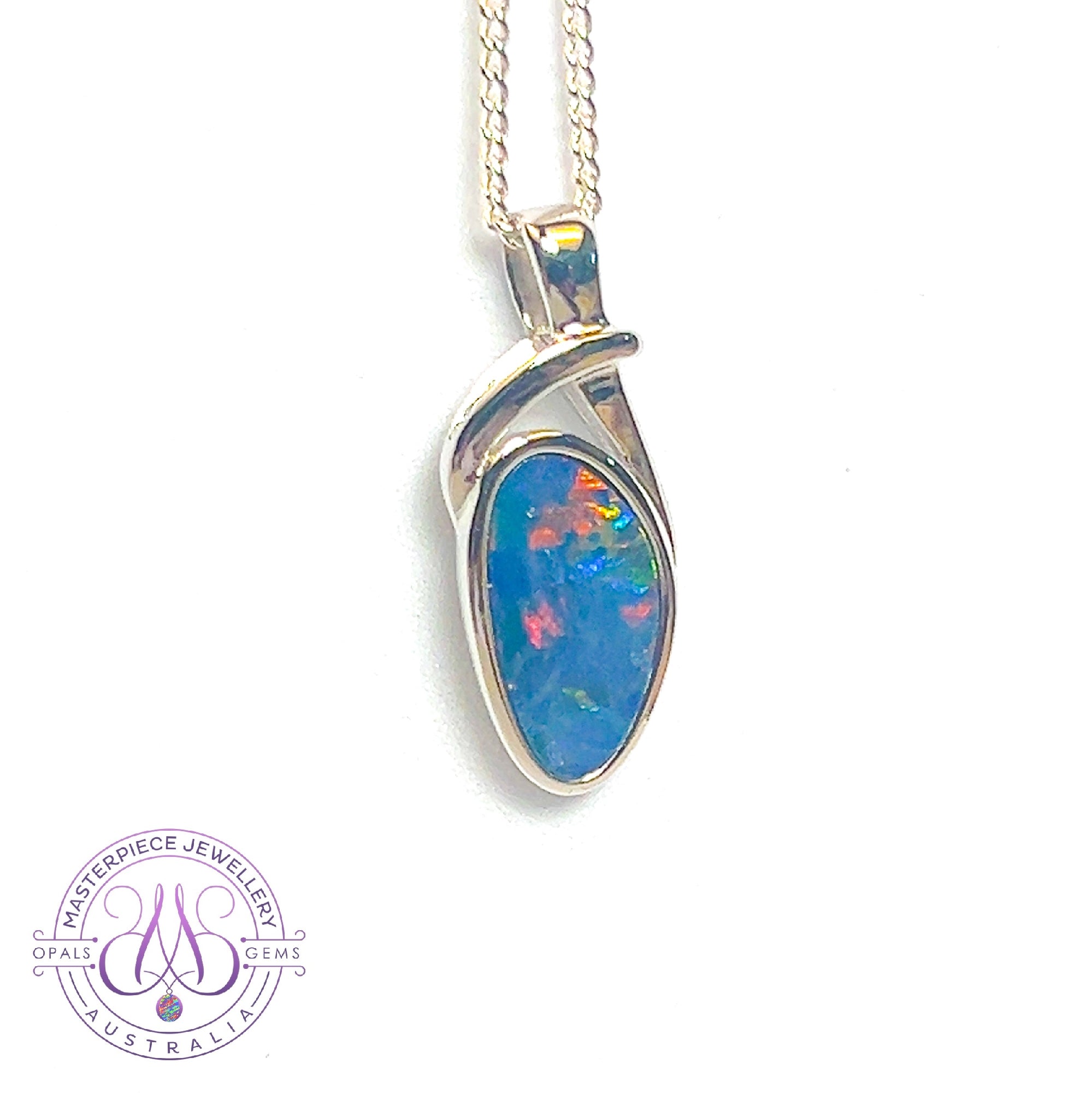 Sterling Silver Opal doublet pendant freeform blue red