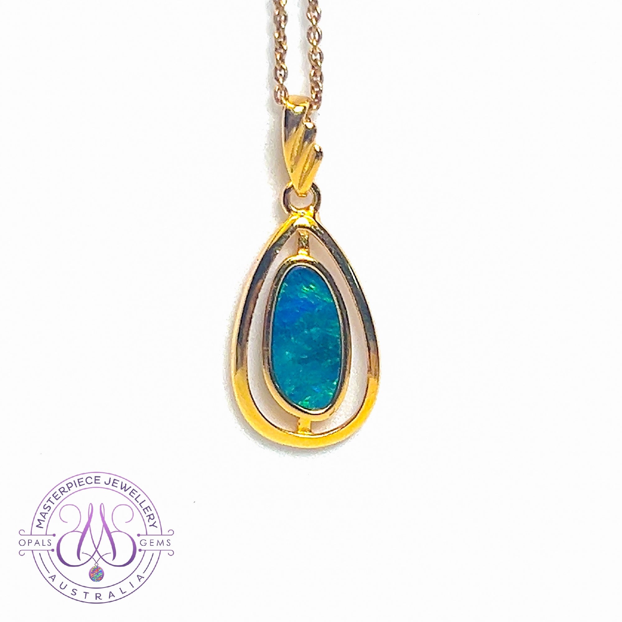 Gold plated Silver teardrop shape pendant with Opal doublet