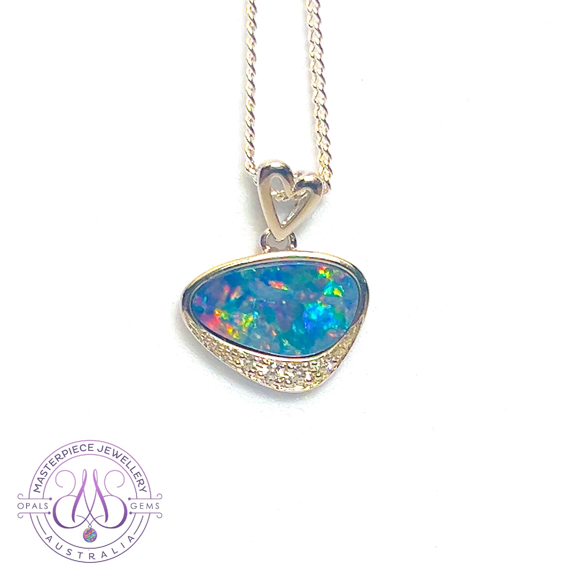 Sterling Silver Opal doublet and cubic zirconia pendant