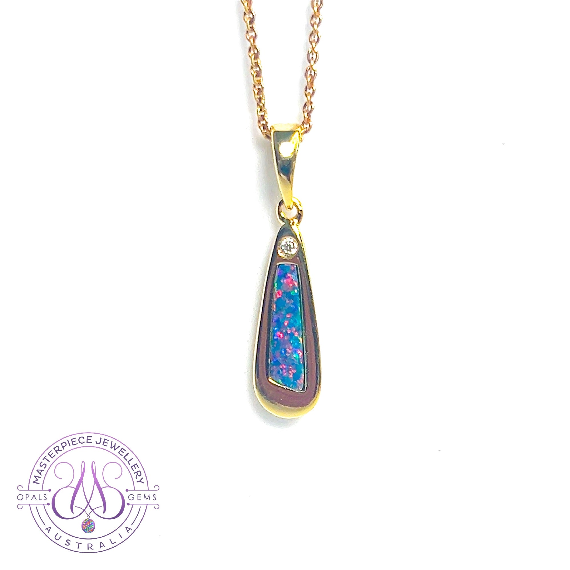 Gold plated silver Fire opal doublet with cubic zirconia pendant