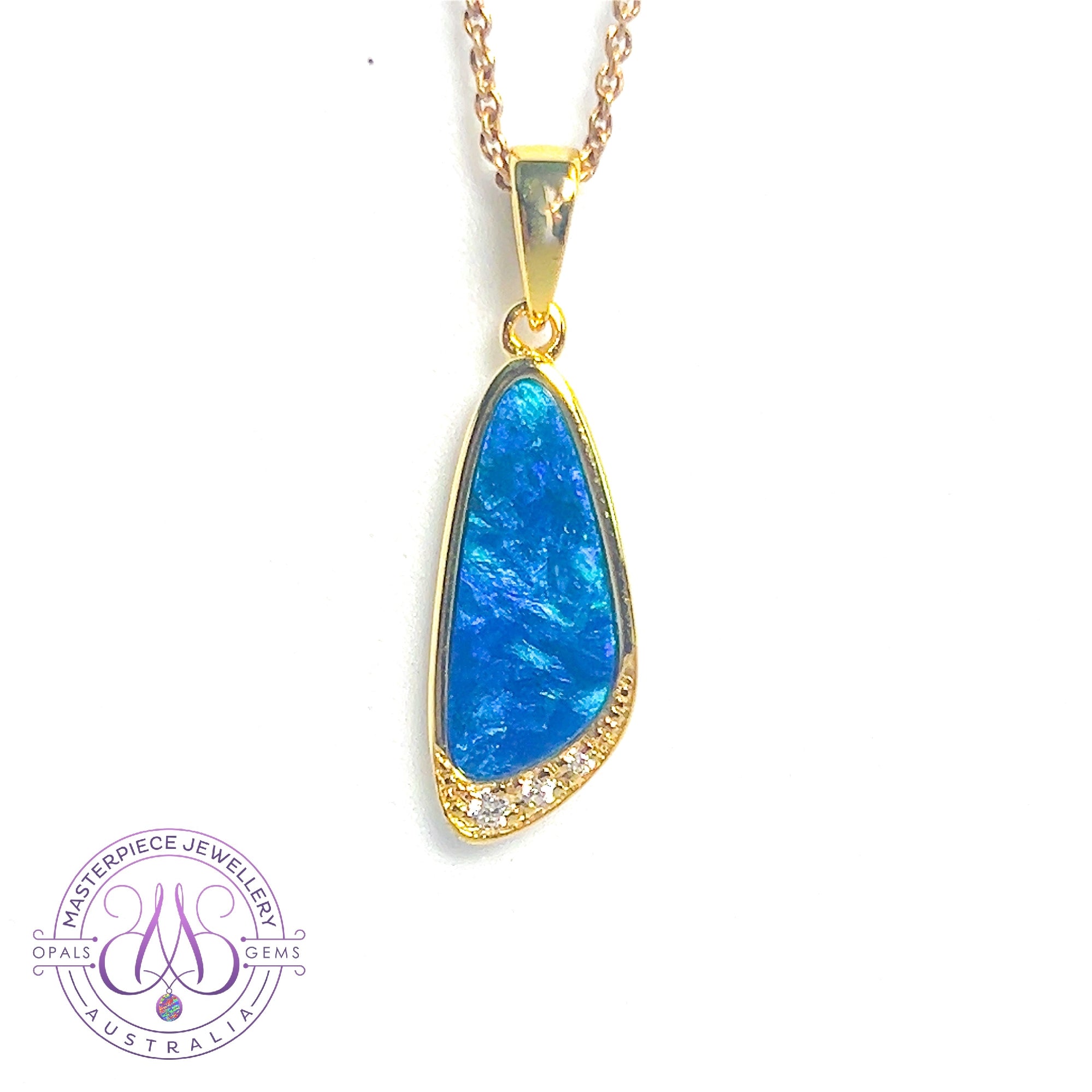 Gold plated silver Blue opal doublet pendant