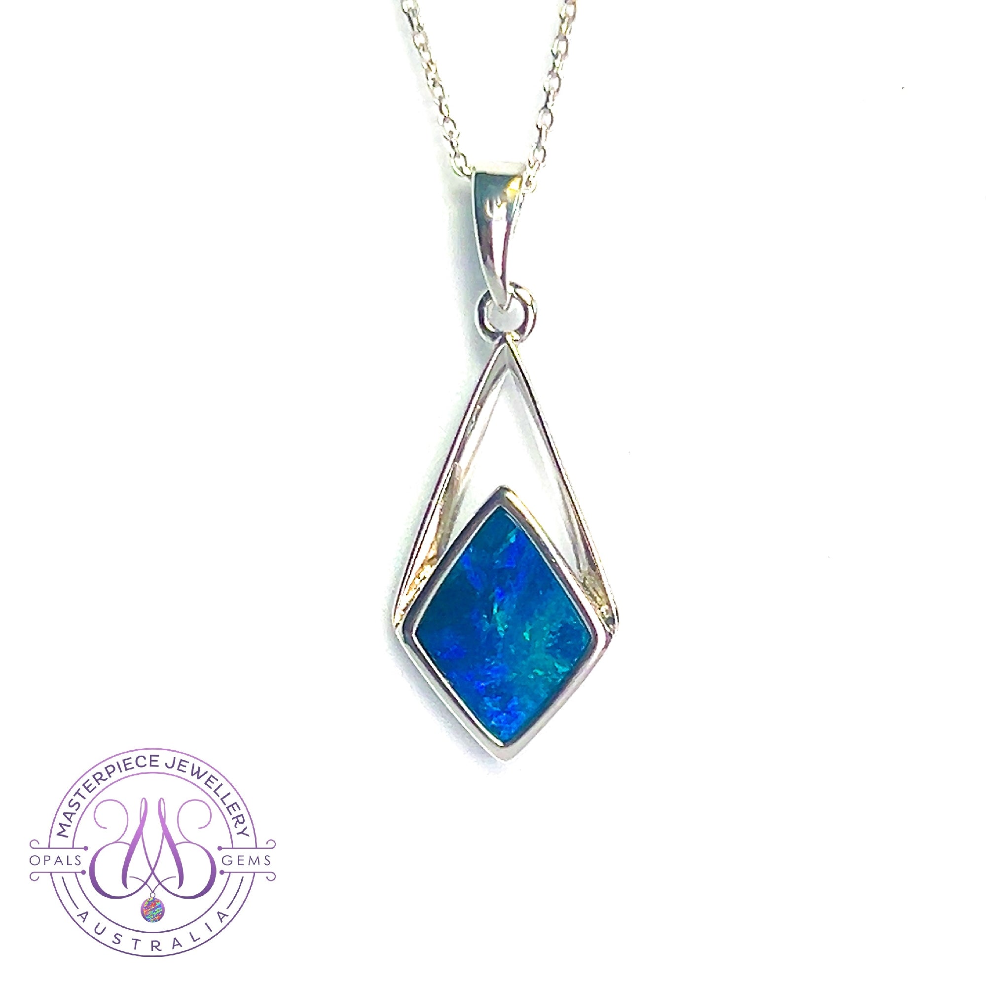 Sterling Silver Opal doublet Blue pendant
