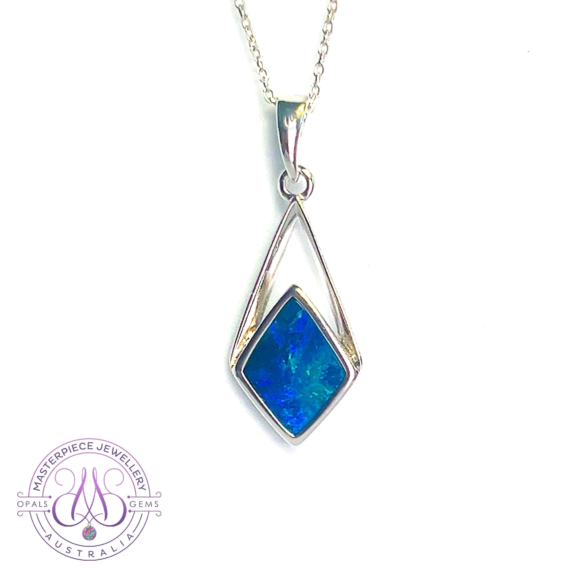 Sterling Silver Opal doublet Blue pendant