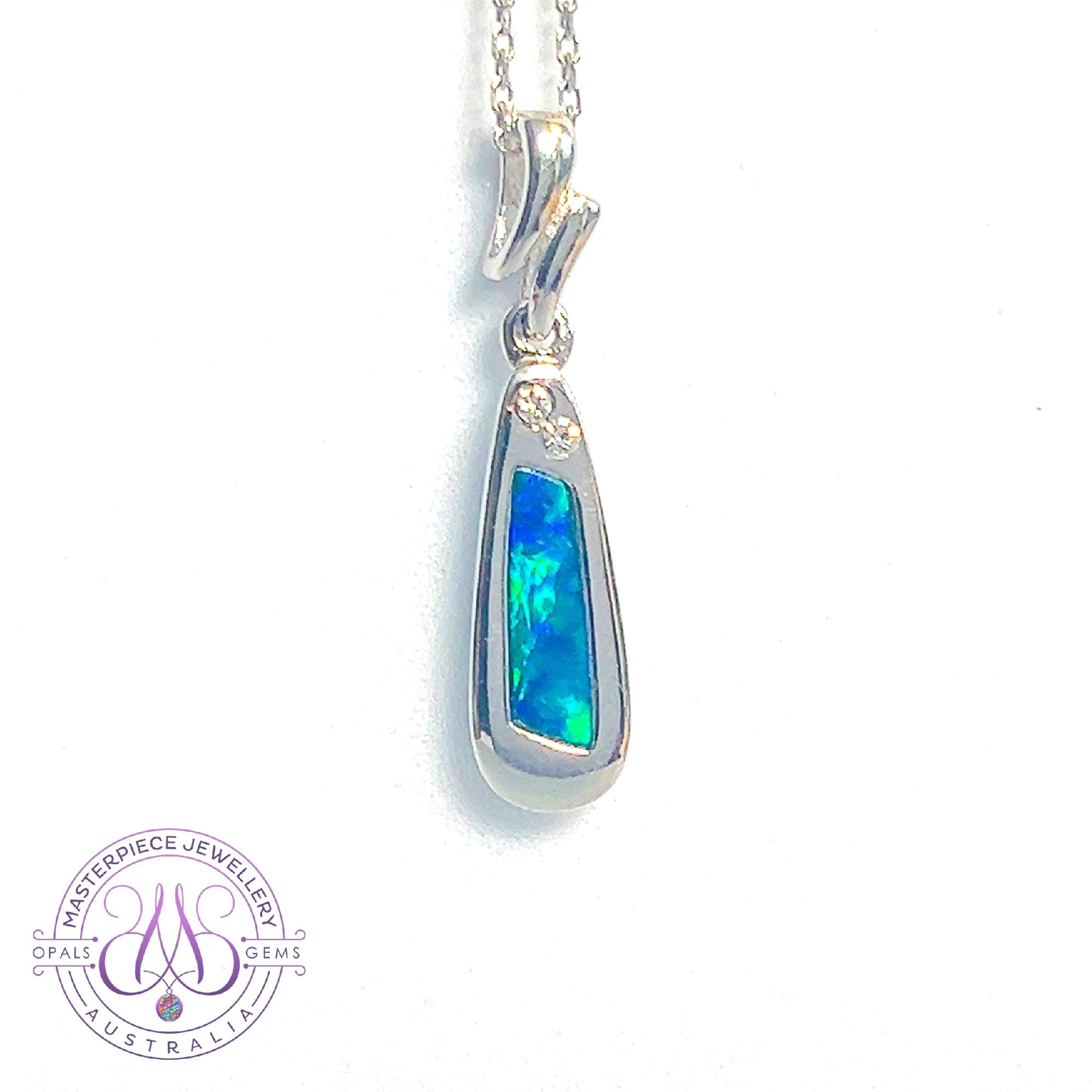 Sterling silver Blue Green Opal rectangular shape pendant