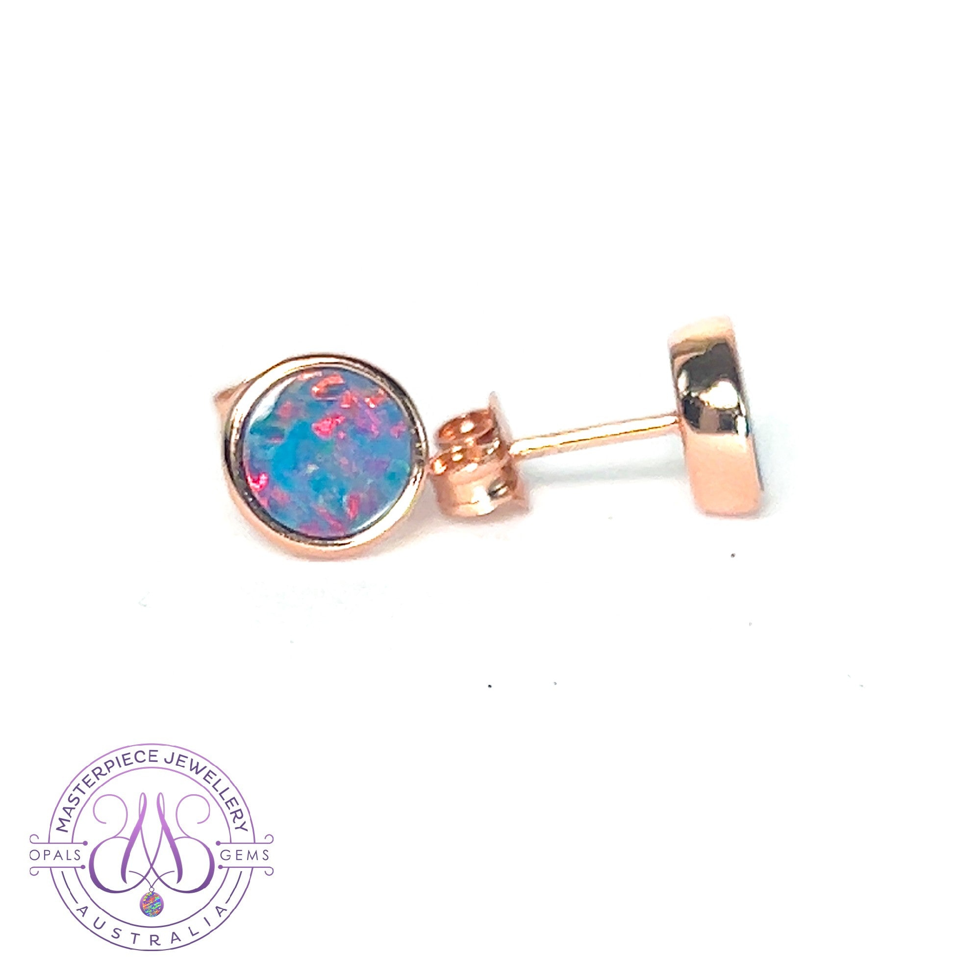 Rose Gold plated Silver 6.5mm Round Opal doublet studs