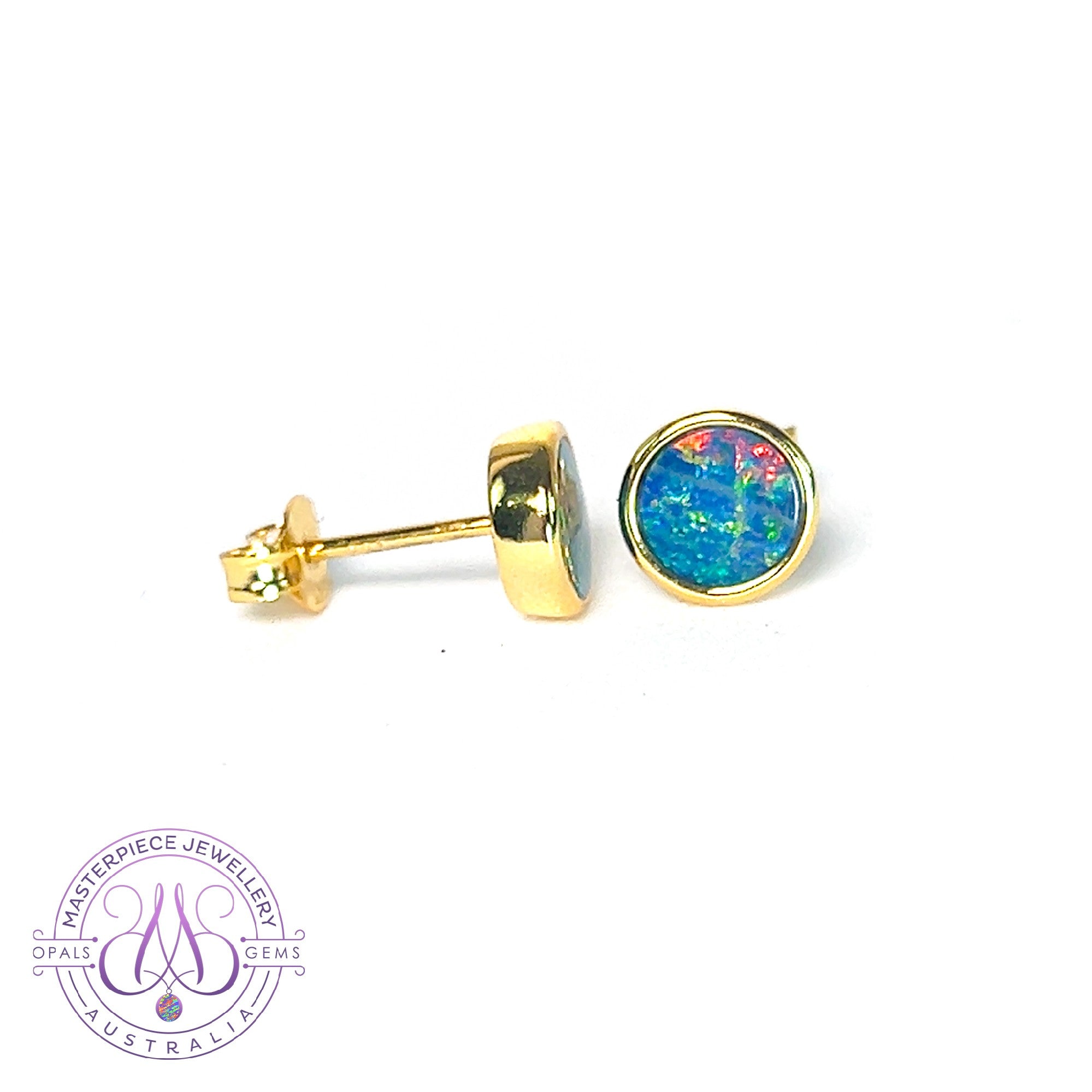Pair of Gold plated sterling silver 6.5mm Round Opal doublets studs