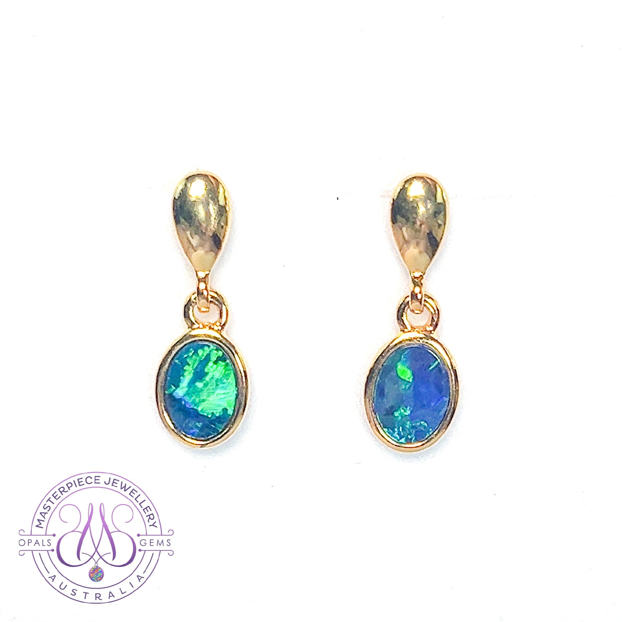 Gold plated dangling silver green blue opal doublet earring dangling 