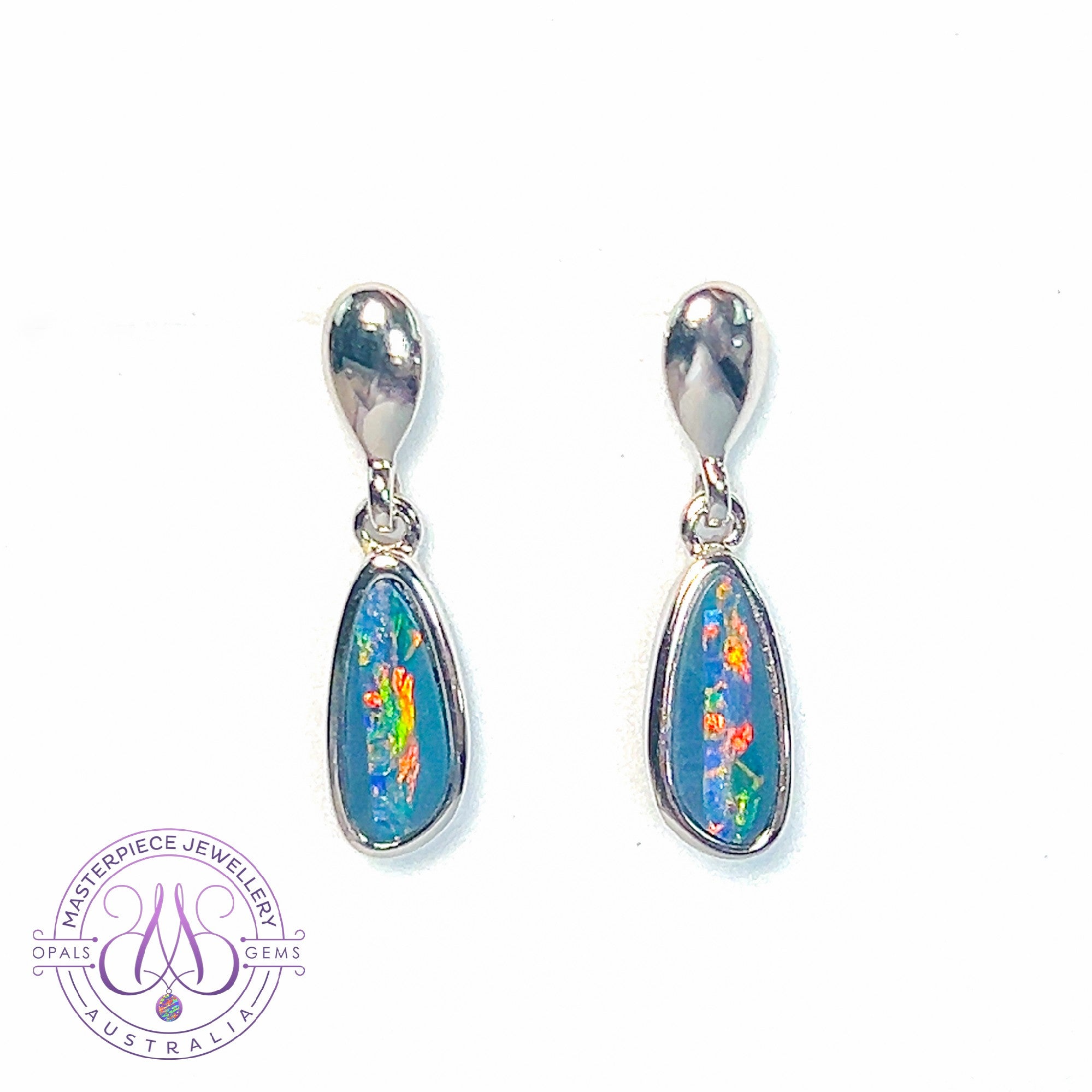 Sterling Silver Opal doublet dangling earrings