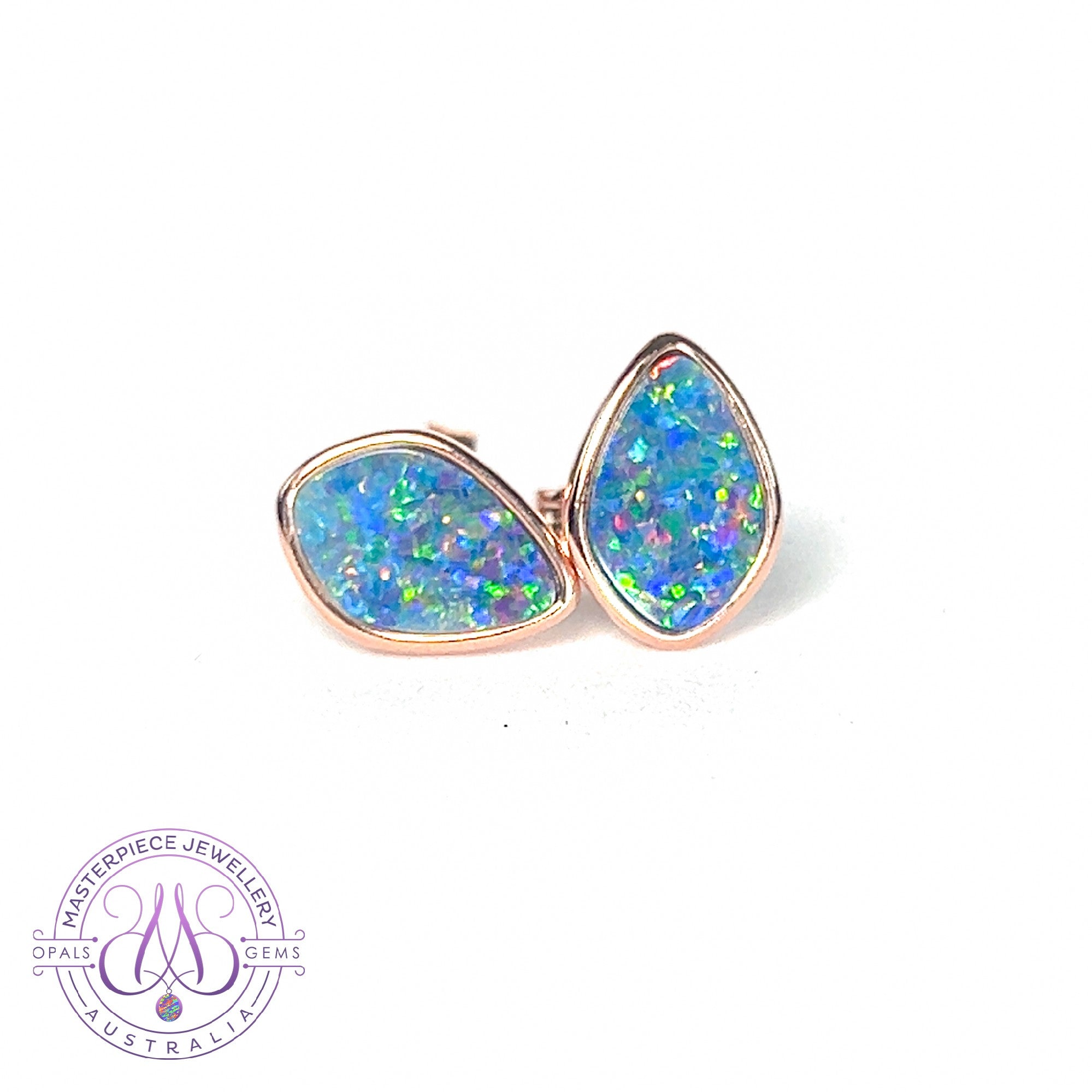 Rose Gold plated silver Opal doublets diamond shape studs 