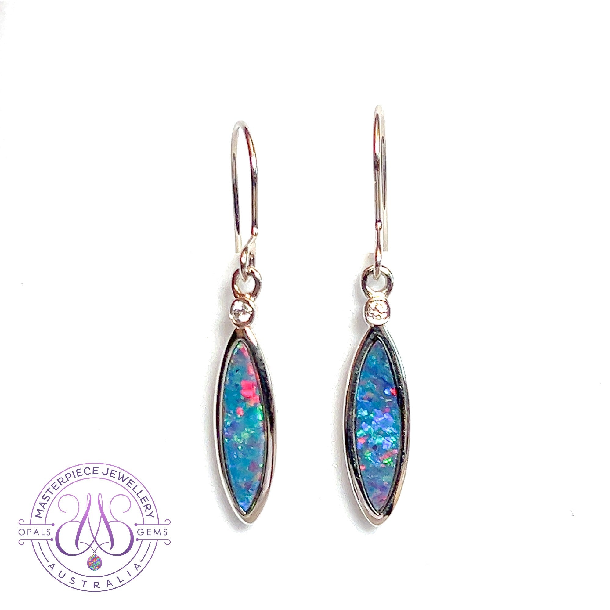 Sterling Silver marquise shape Opal doublets hook earrings