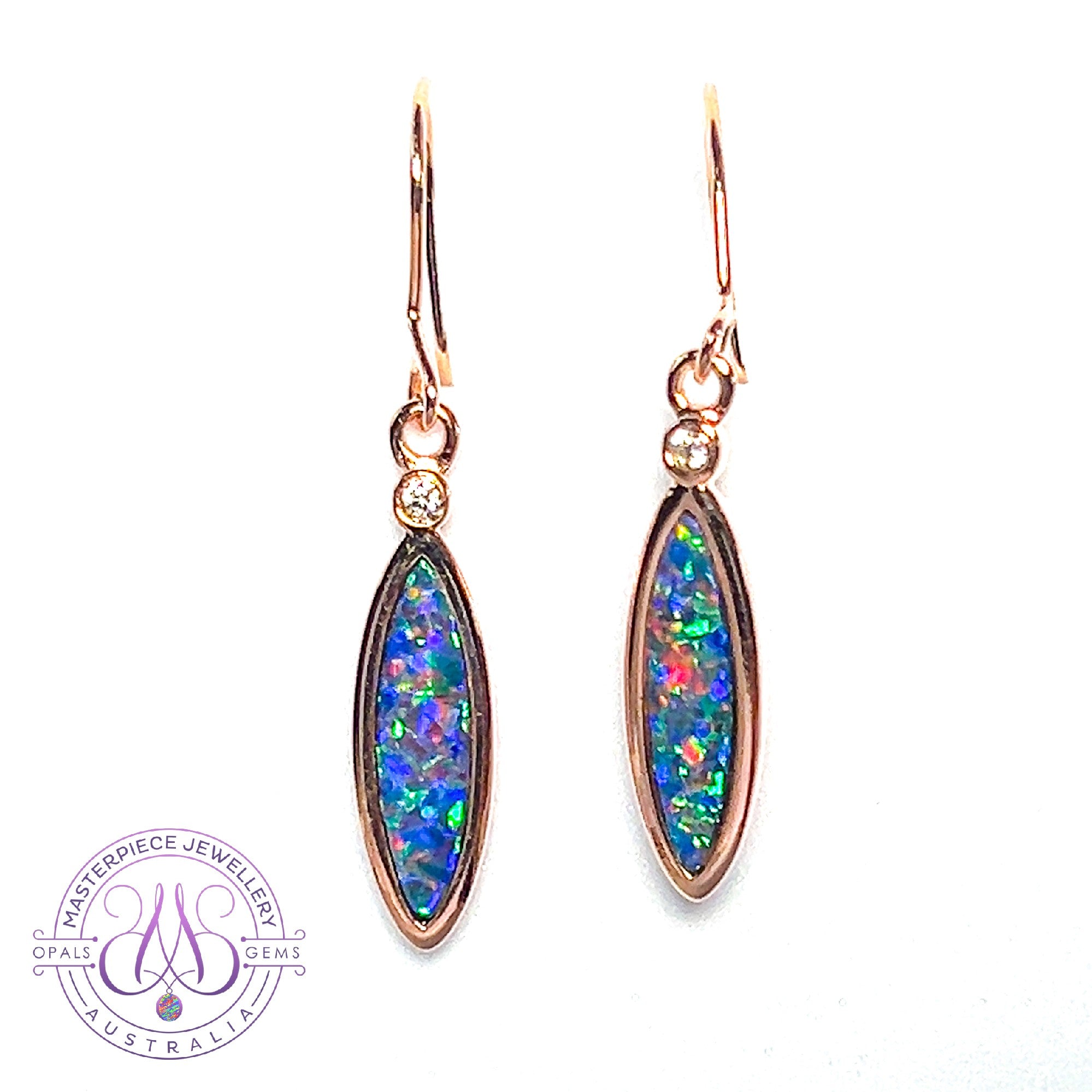 Rose Gold plated silver marquise shape opal doublets dangling