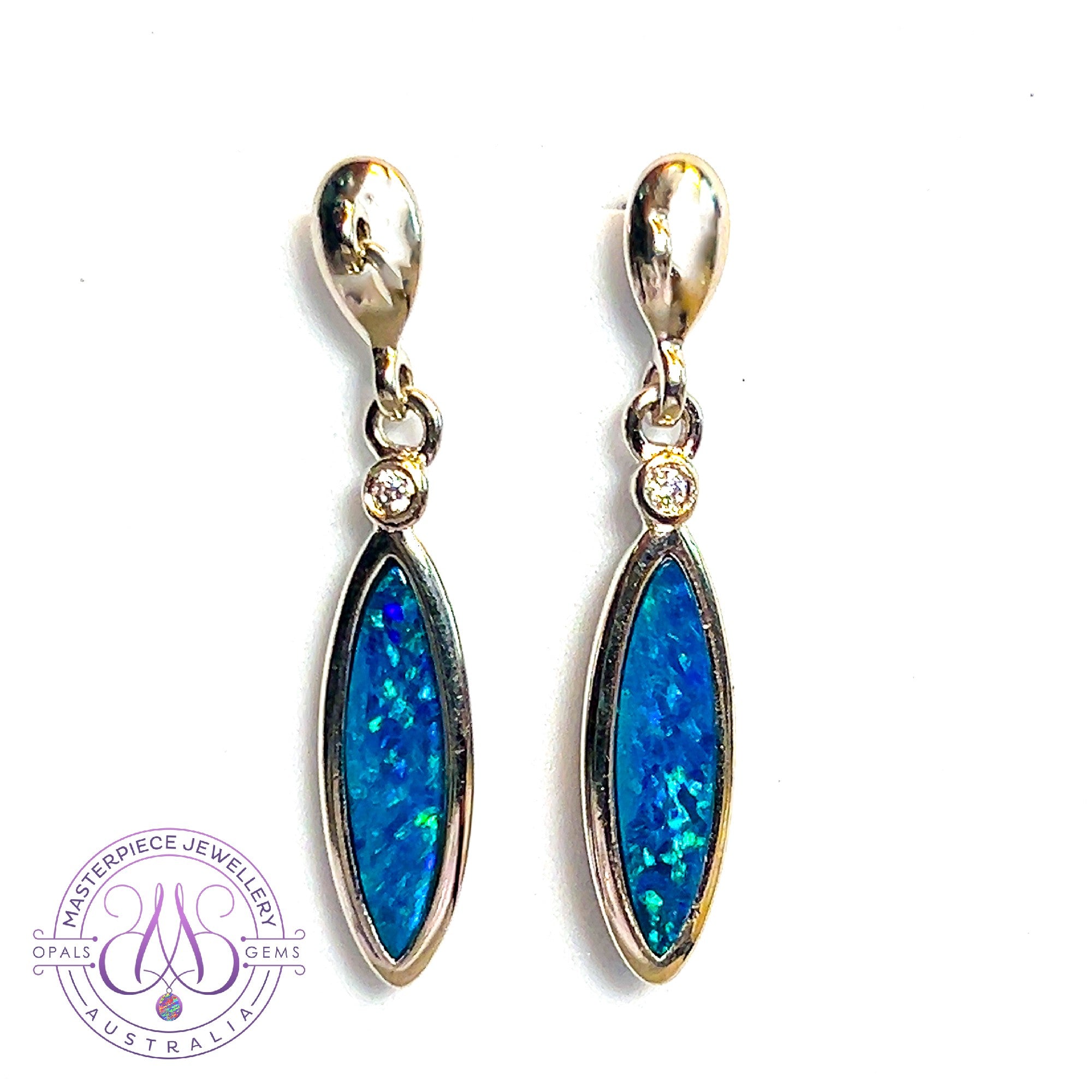 Sterling Silver dangling Opal earrings marquise shape