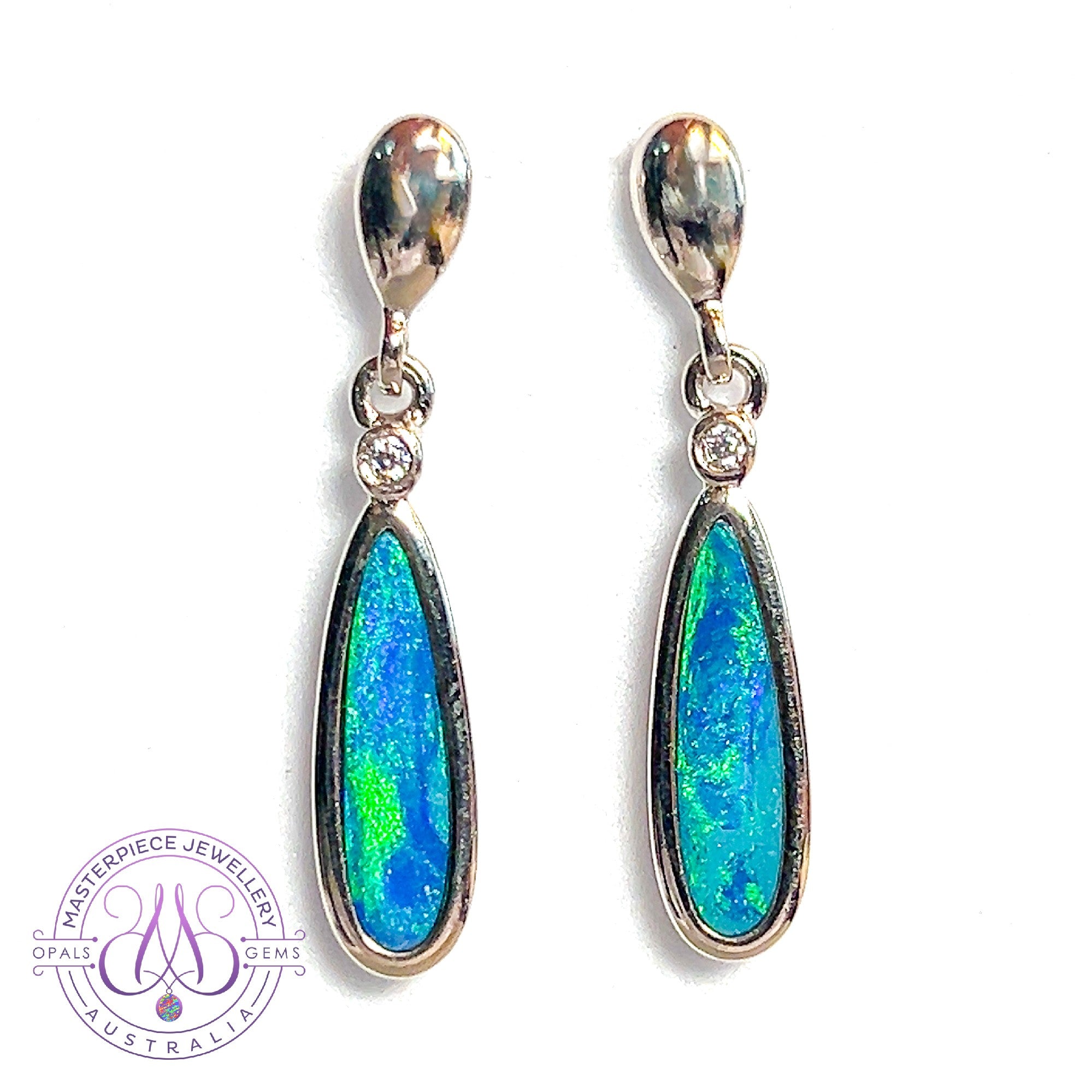 Sterling Silver pearshape Opal doublets dangling earrings