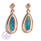 Rose Gold Silver dangling pearshape opal doublet earrings