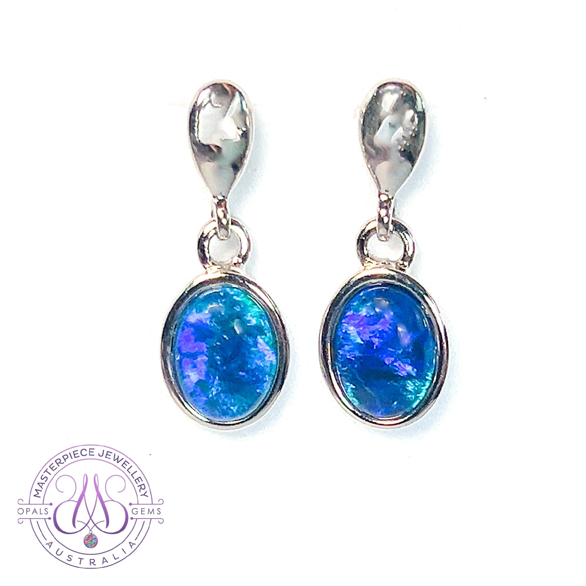 Sterling Silver dangling Oval Opal triplet earrings