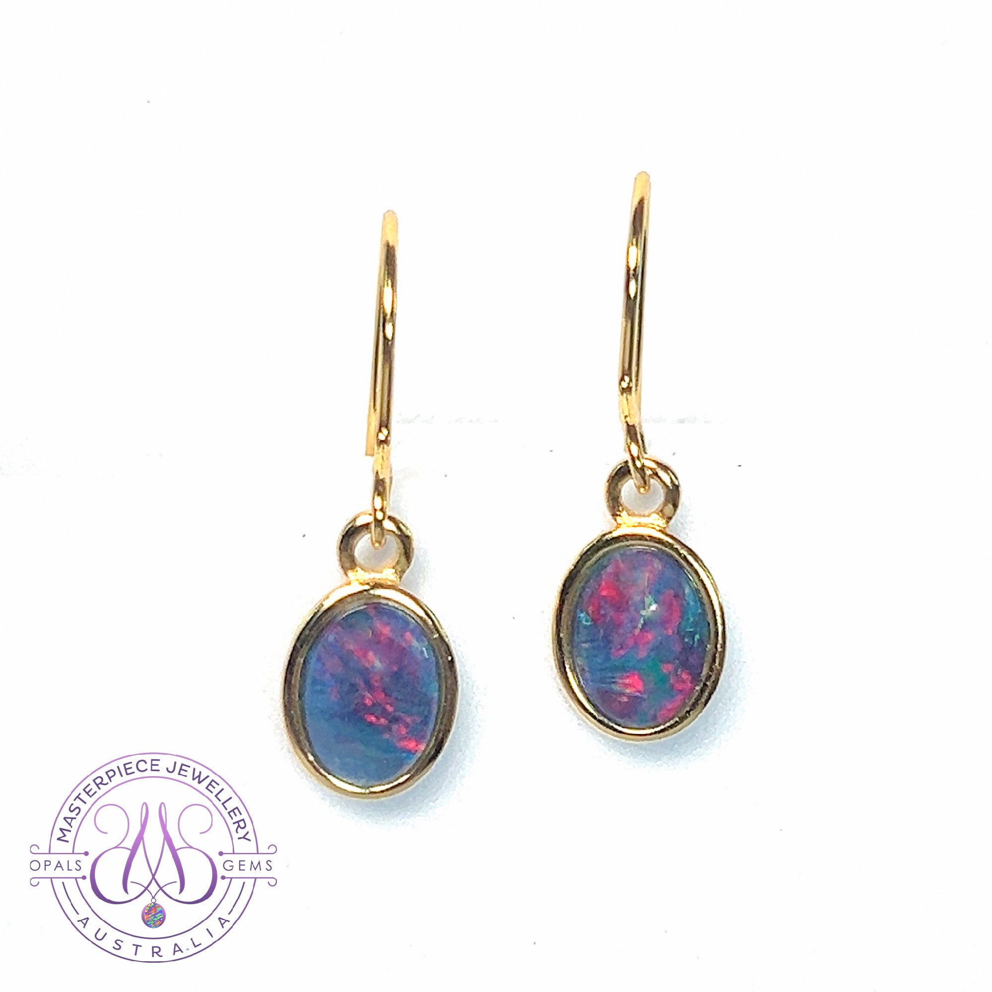 Gold plated dangling Opal triplet oval earring hooks