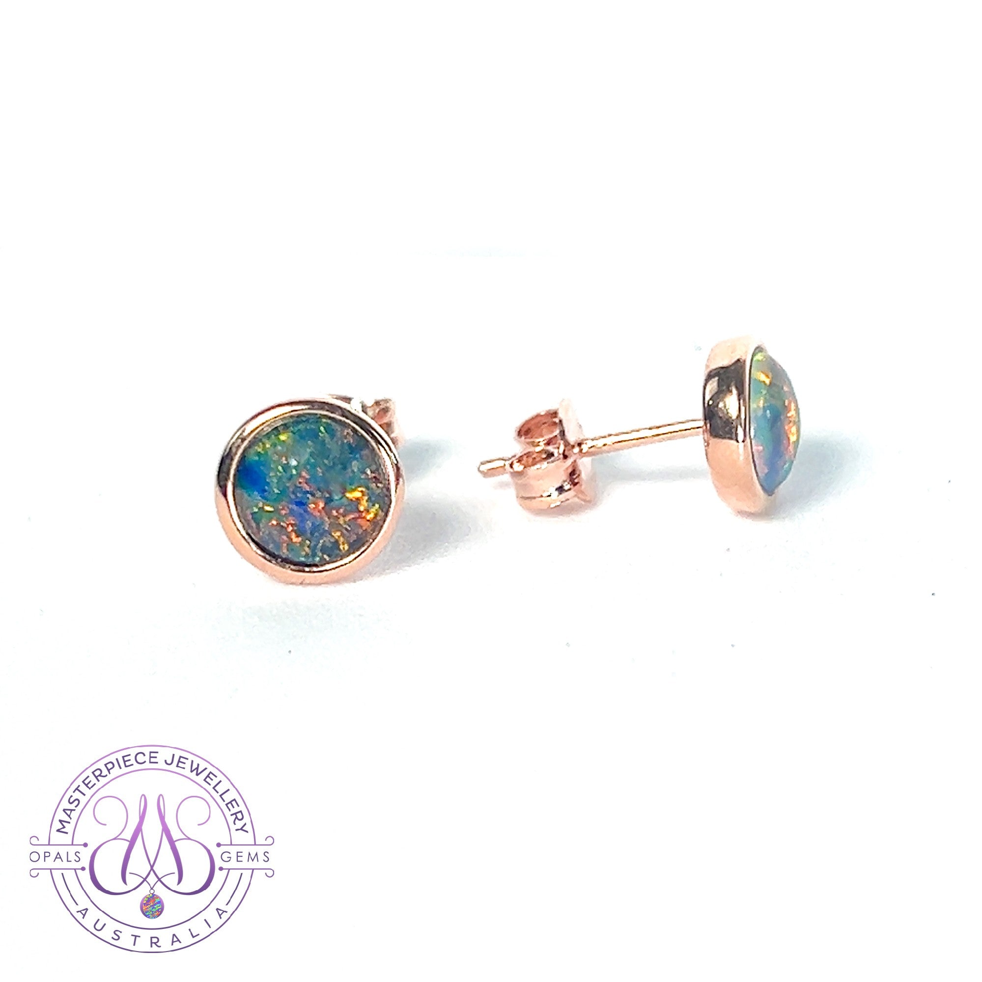 Rose Gold plated opal triplet 6mm round studs