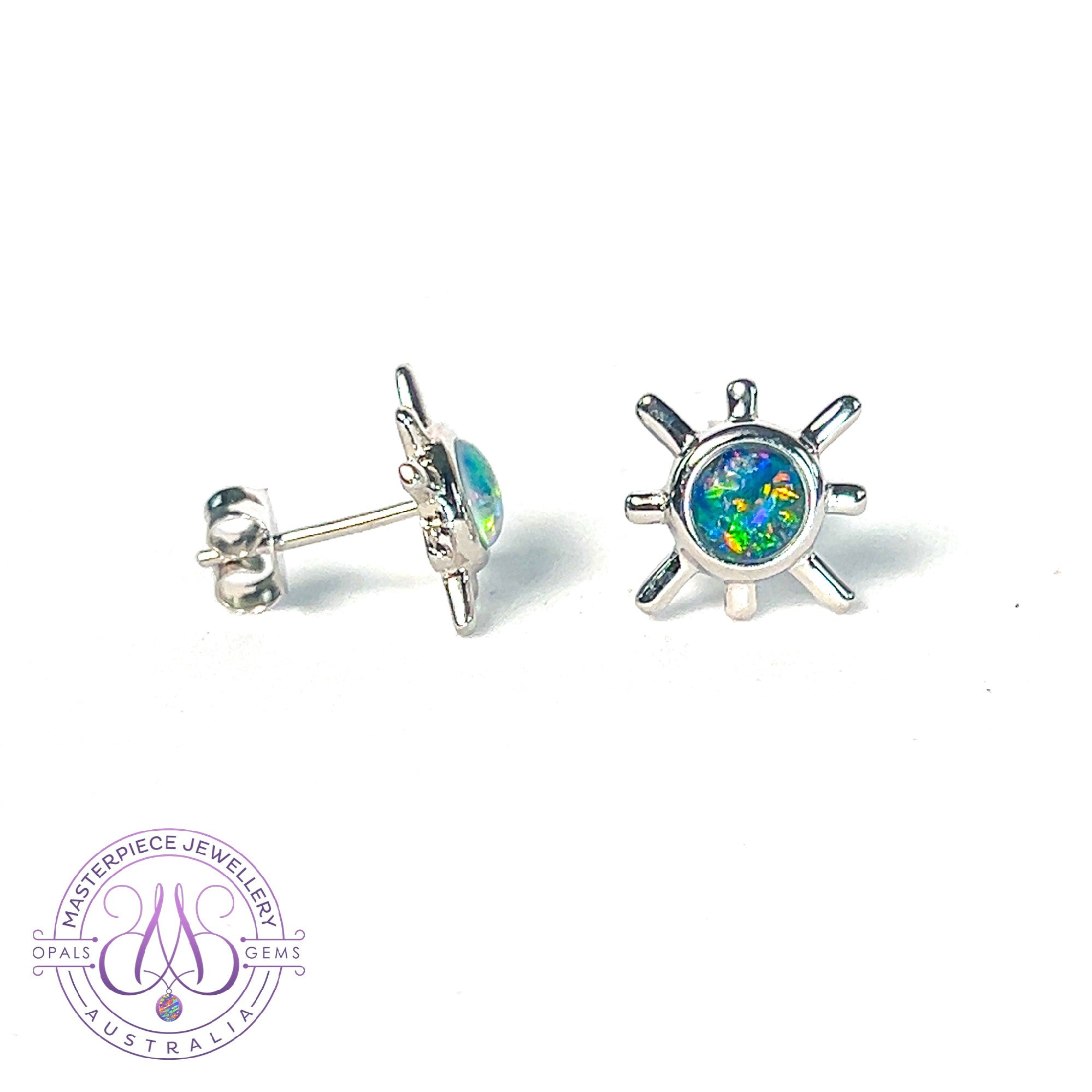 Sterling Silver round 6mm Opal triplet star ray studs