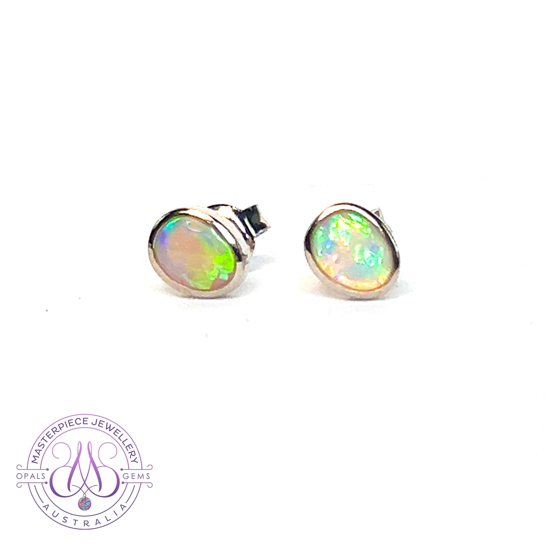 Sterling Silver 6x4mm Black opal studs bezel set earrings