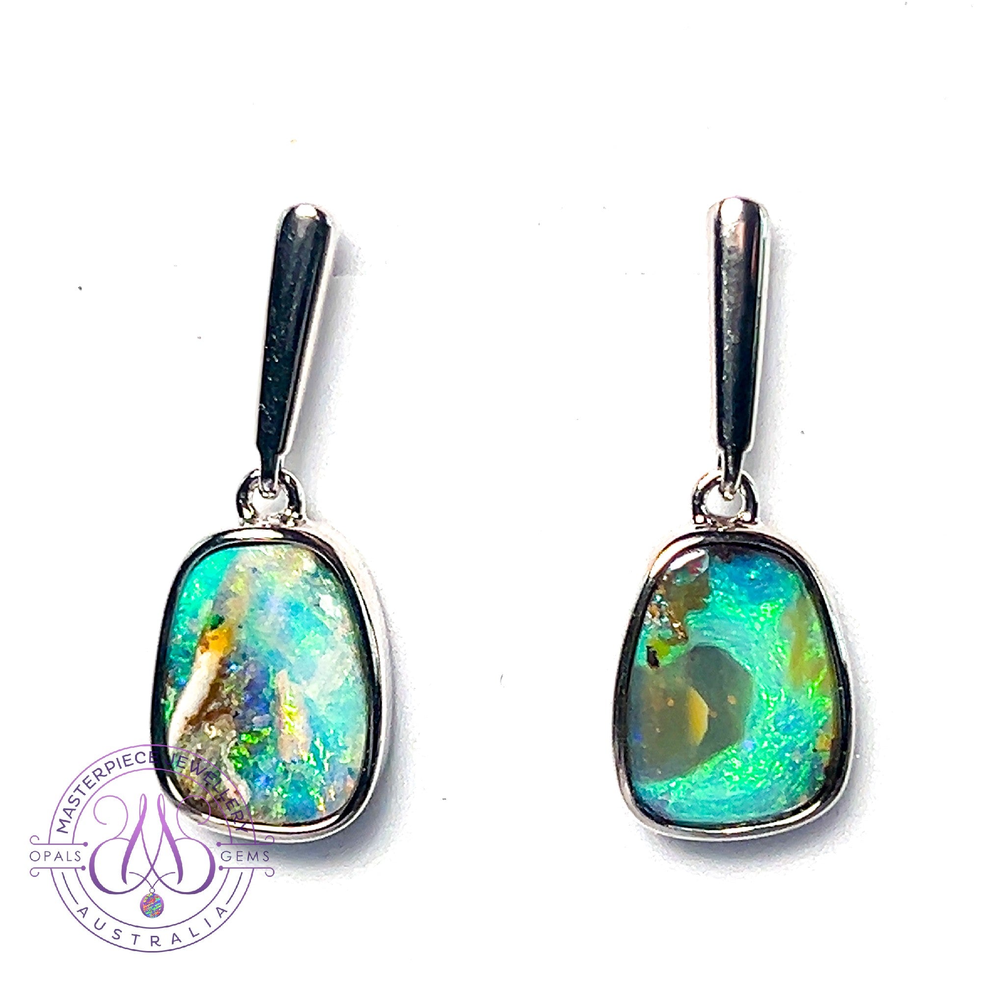 Sterling Silver dangling Boulder opal earrings