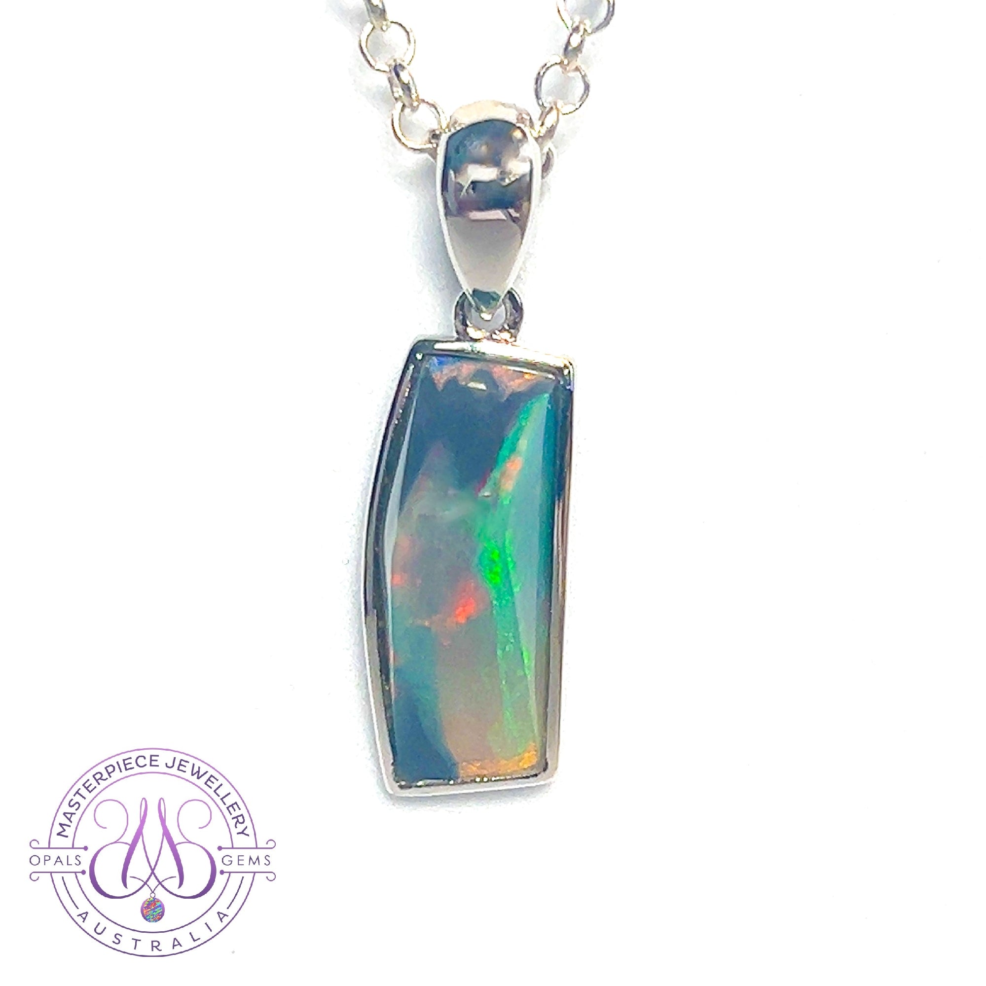 Sterling Silver black opal rectangular shape pendant
