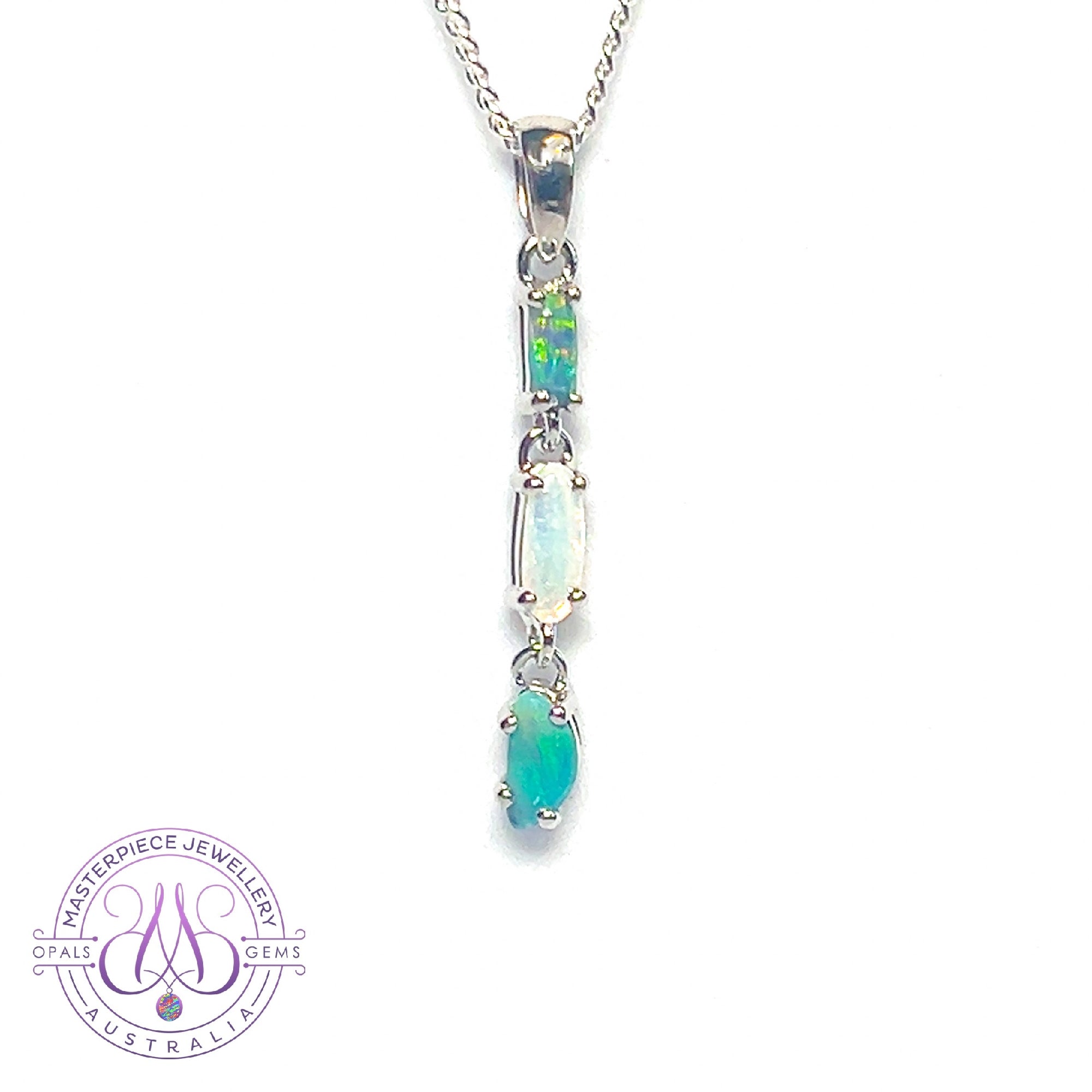 Sterling Silver dangling opal pendant freeform shapes