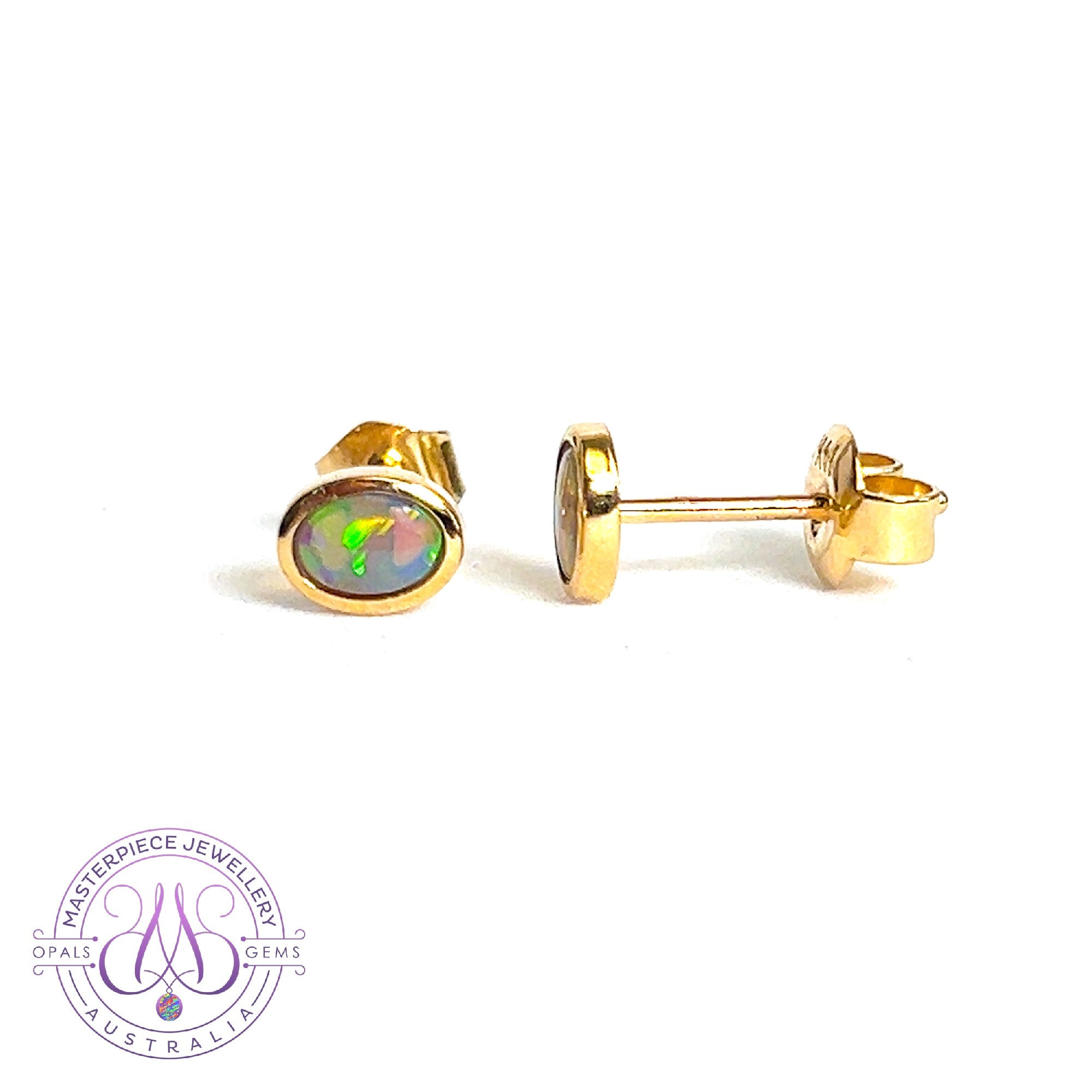 14kt Yellow gold black opal crystal 0.2ct studs`